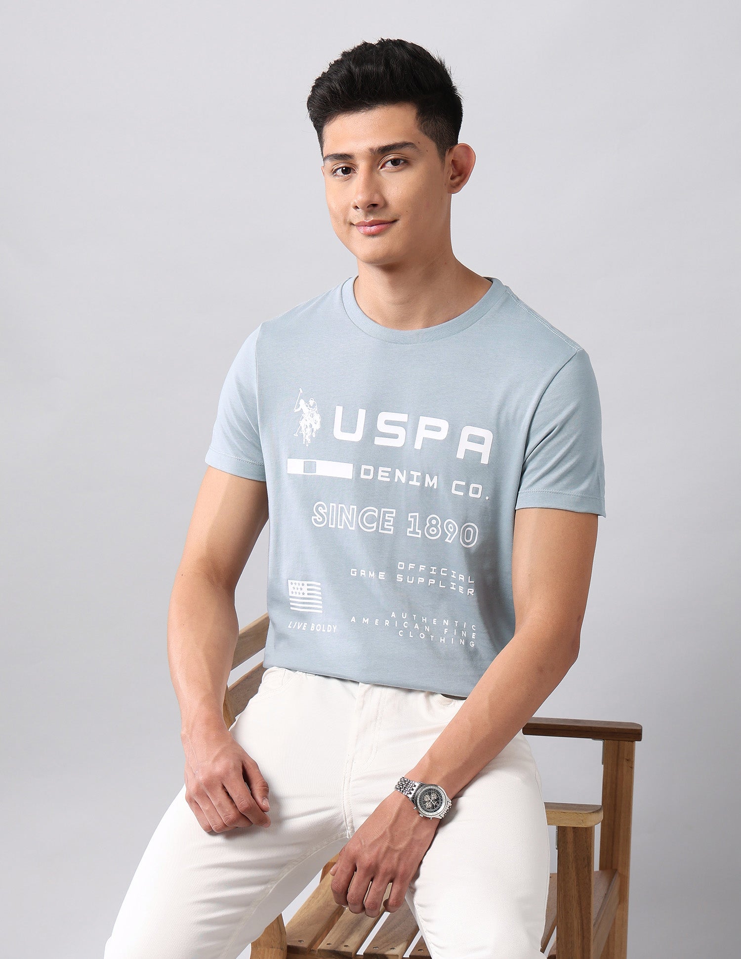 Typographic Pure Cotton T-Shirt Light Grey - U.S. Polo Assn. India | Large