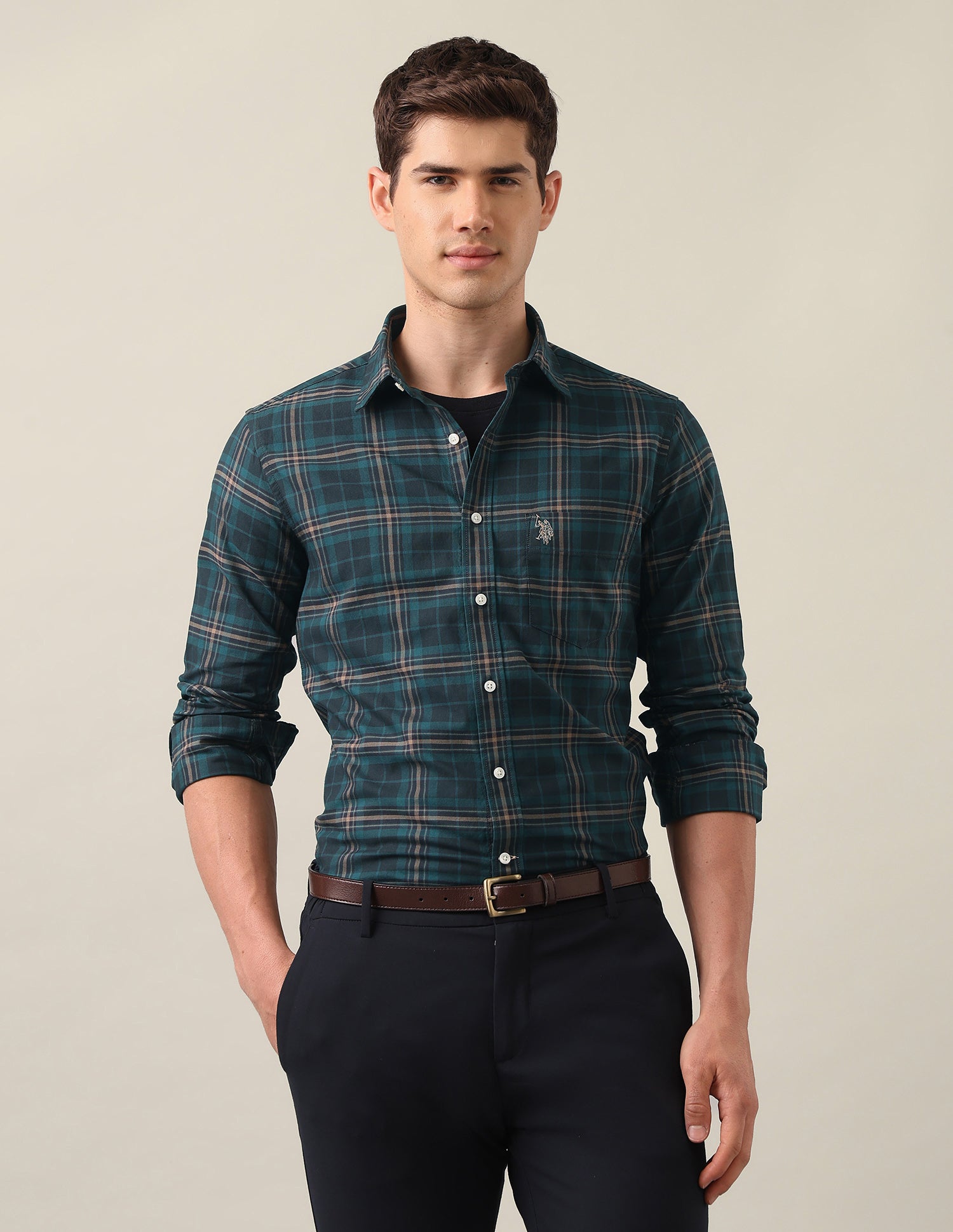 Tailored Fit Tartan Checked Shirt Teal - U.S. Polo Assn. India | Large