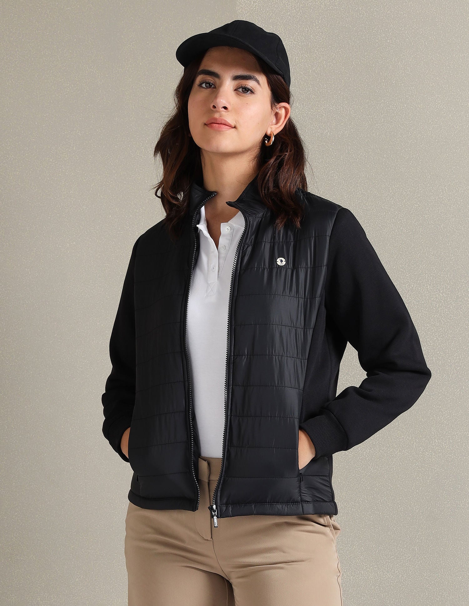 Panelled High Neck Jacket Black - U.S. Polo Assn. India | Large