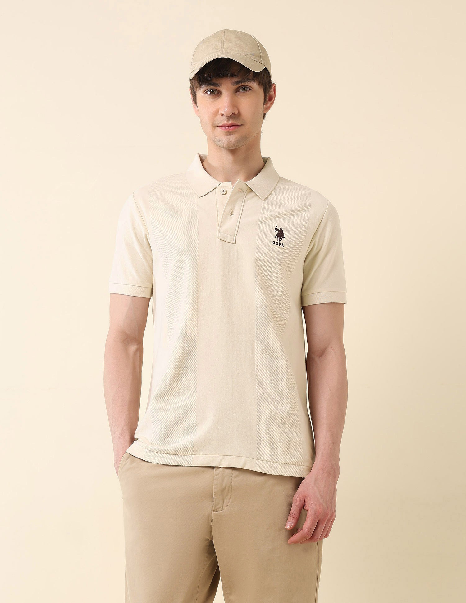 Textured Classic Polo Shirt Beige - U.S. Polo Assn. India | Large