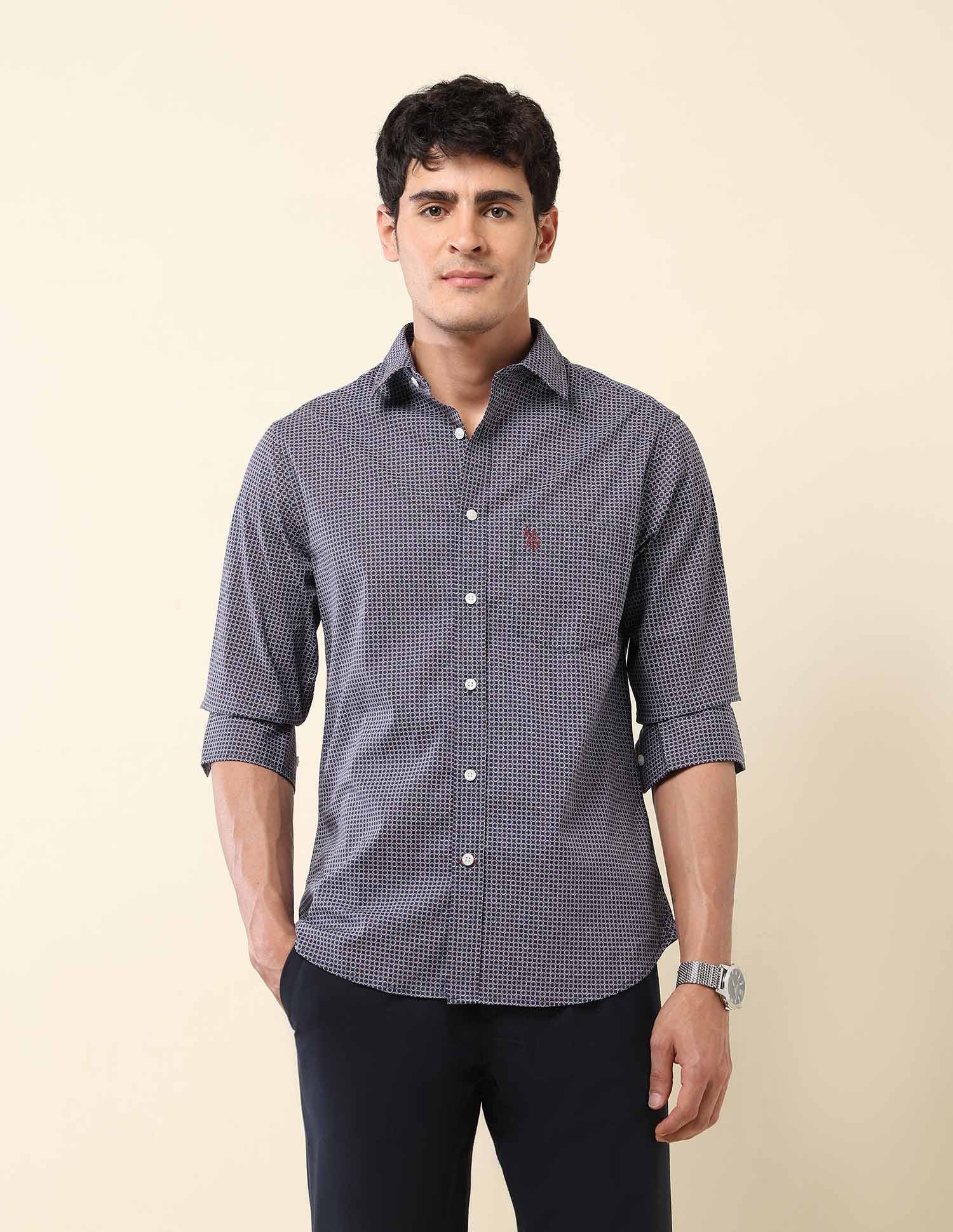 Geometric Printed Tailored Fit Shirt Navy - U.S. Polo Assn. India | Large