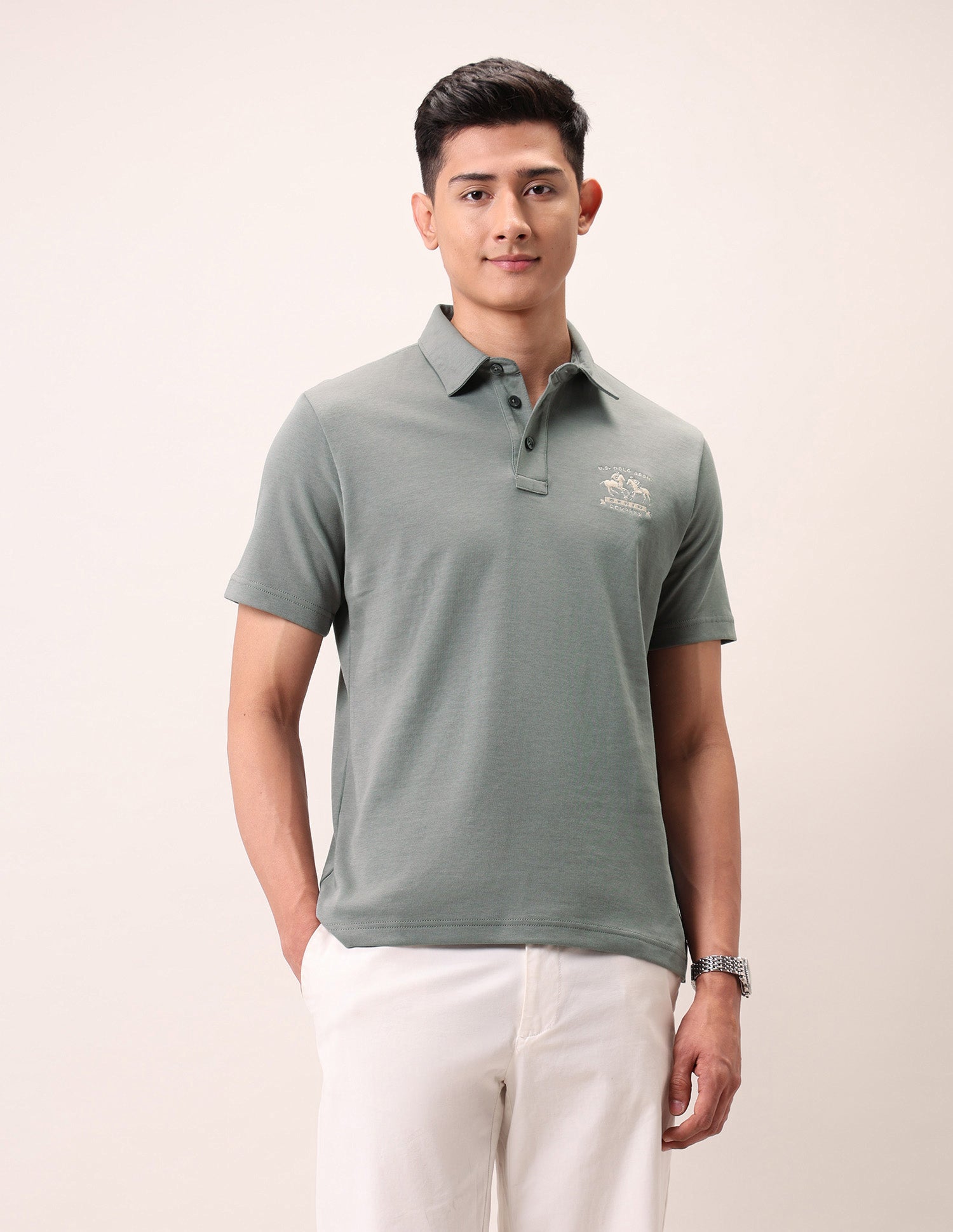 Muscle Fit Outdoor Polo Shirt Light Grey - U.S. Polo Assn. India | Large