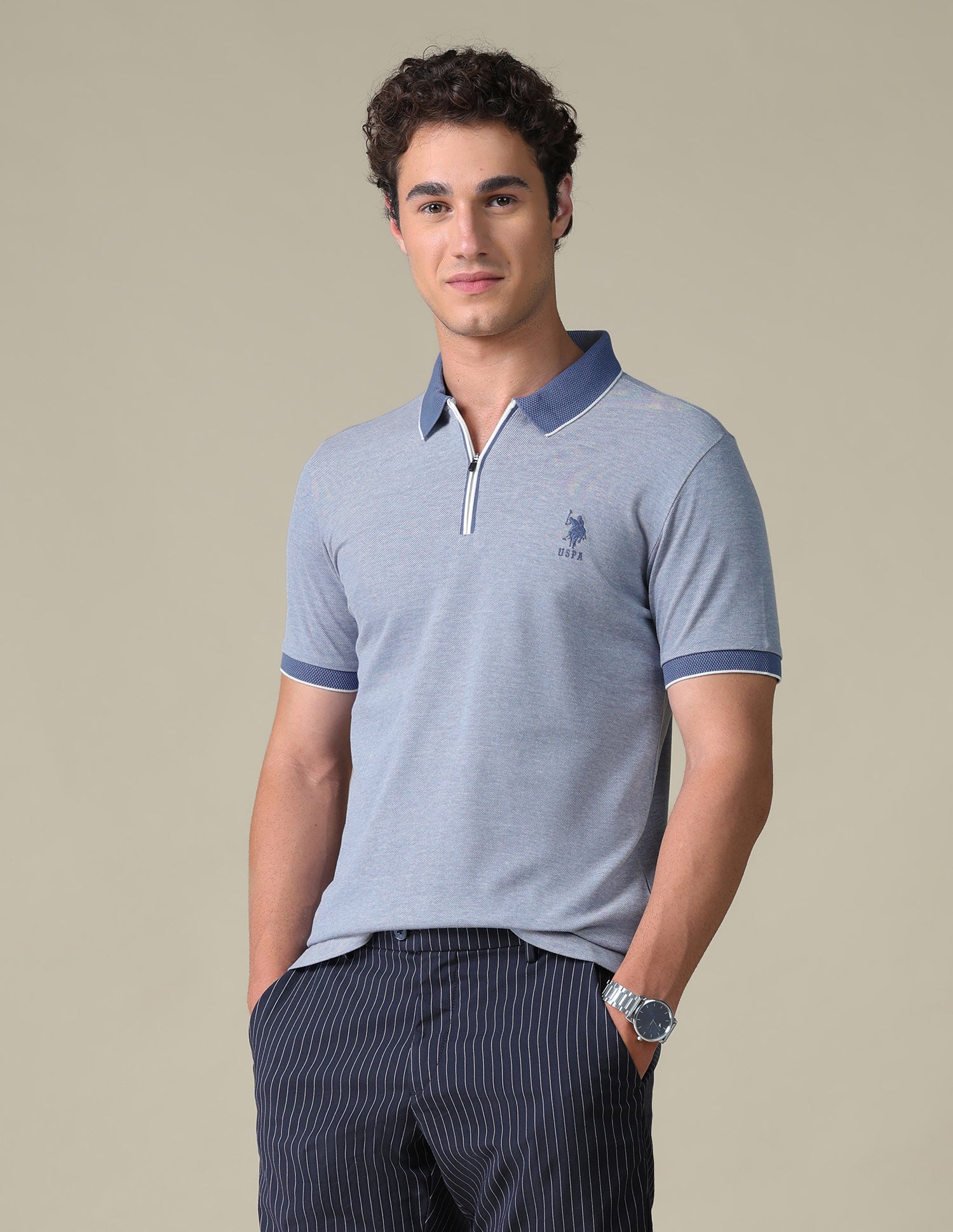 Regular Fit Heathered Polo Shirt Ivory - U.S. Polo Assn. India | Large