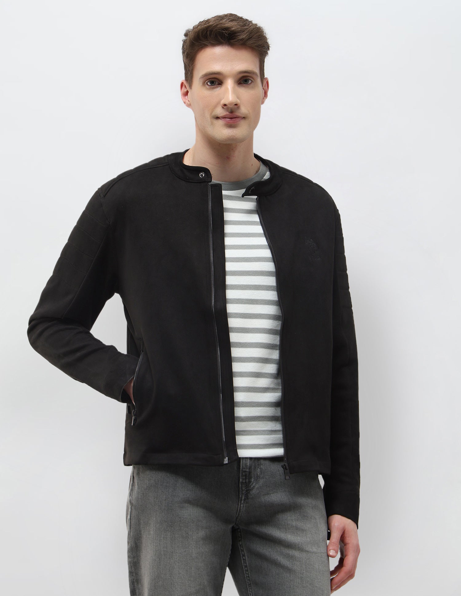 Solid Regular Fit Biker Jacket