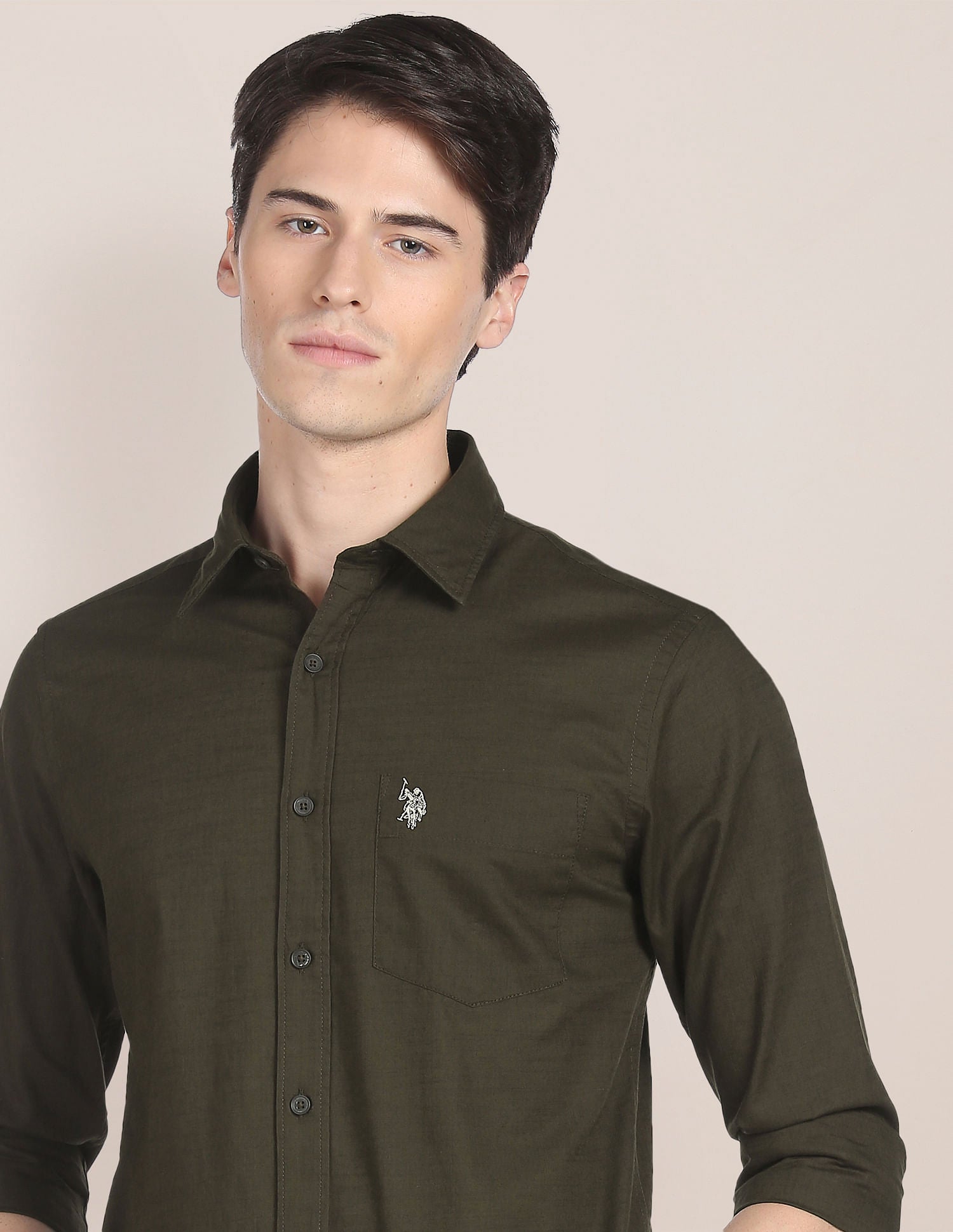 Regular Fit Solid Casual Shirt Olive - U.S. Polo Assn. India | Large