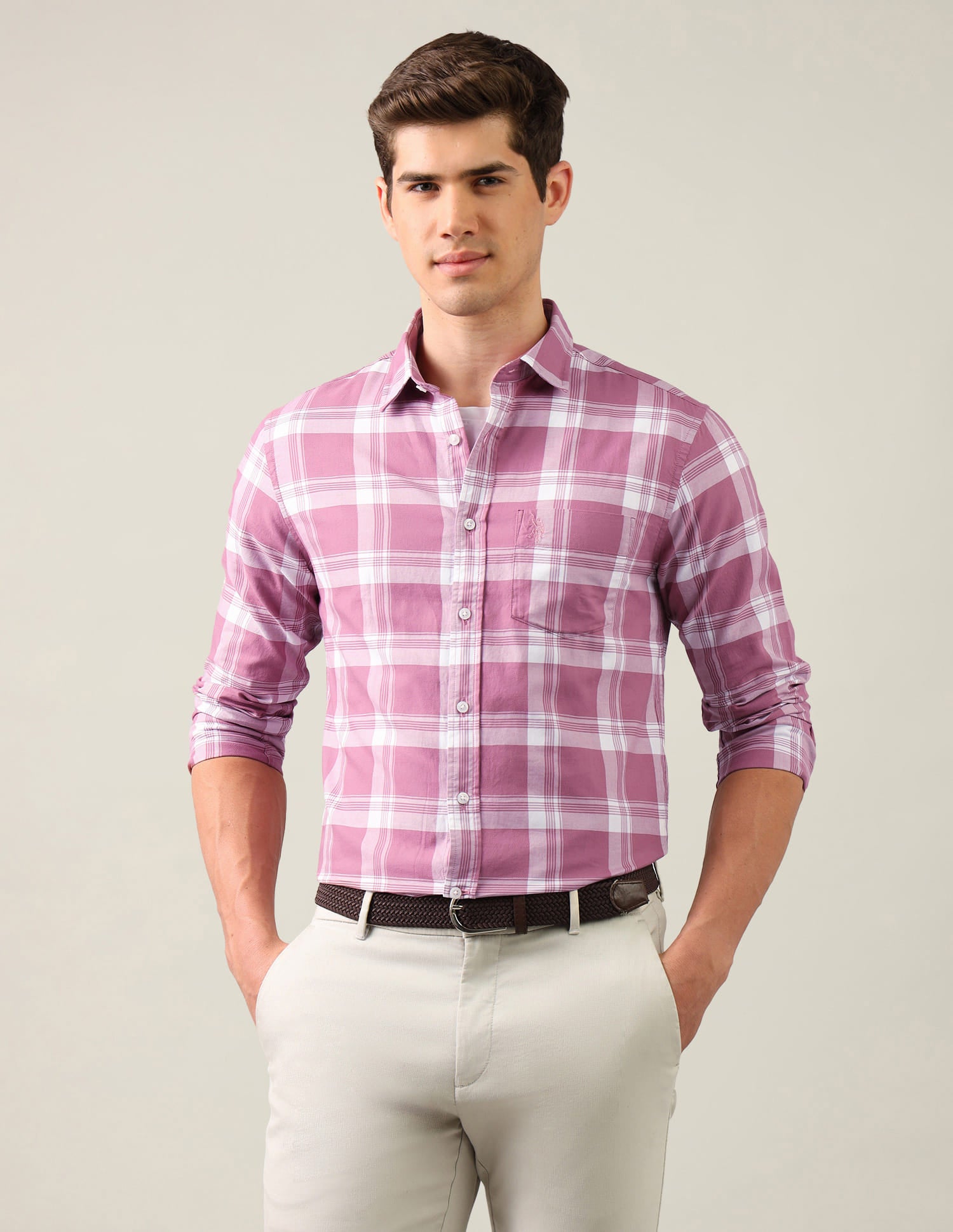 Grid Tattersall Checked Tailored Fit Shirt Pink - U.S. Polo Assn. India | Large