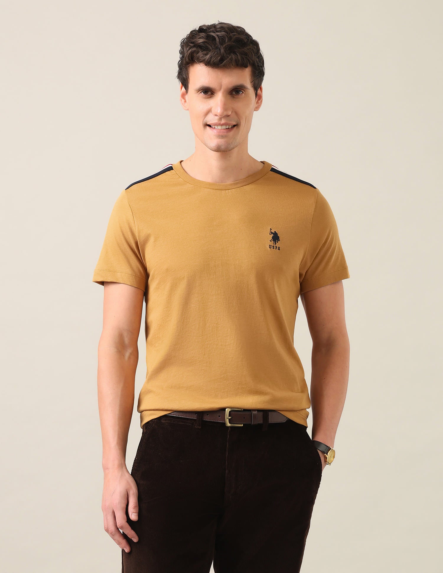 Solid Regular Fit T-Shirt Mustard - U.S. Polo Assn. India | Large