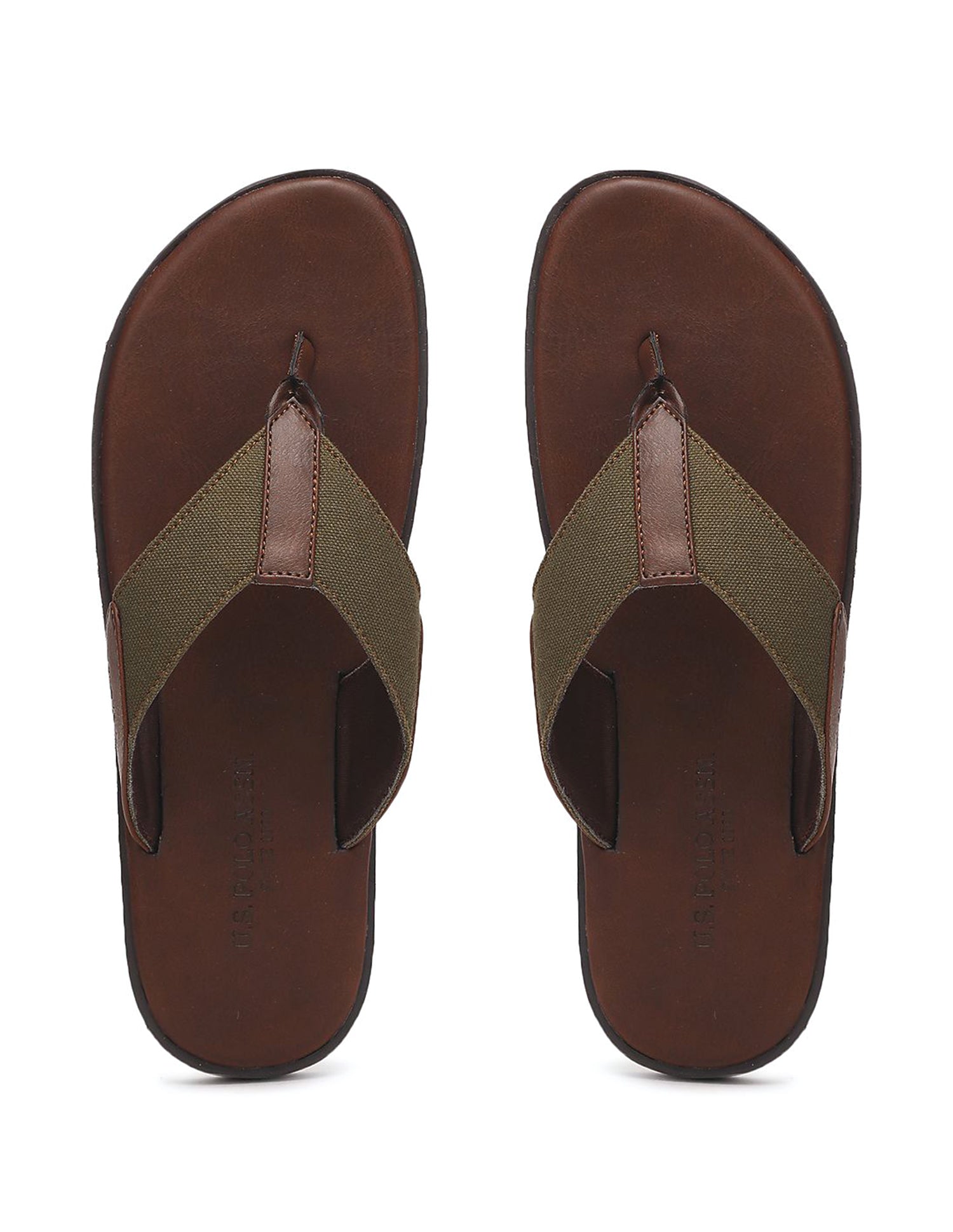 Men Colour Block V-Strap Barrio Sandals Brown and Olive - U.S. Polo Assn. India | Large