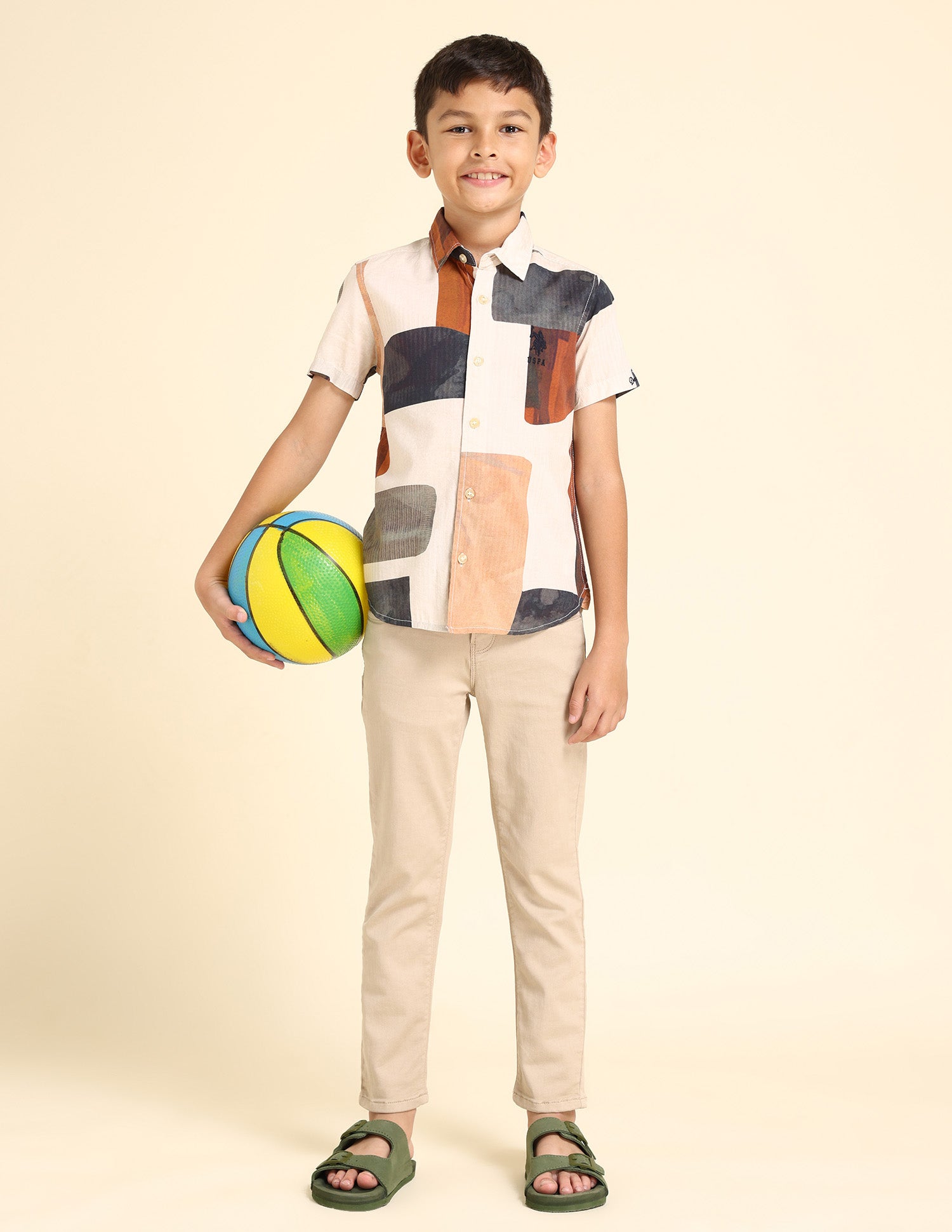 Boys Regular Fit Abstract Printed Shirt Cream - U.S. Polo Assn. India | Large