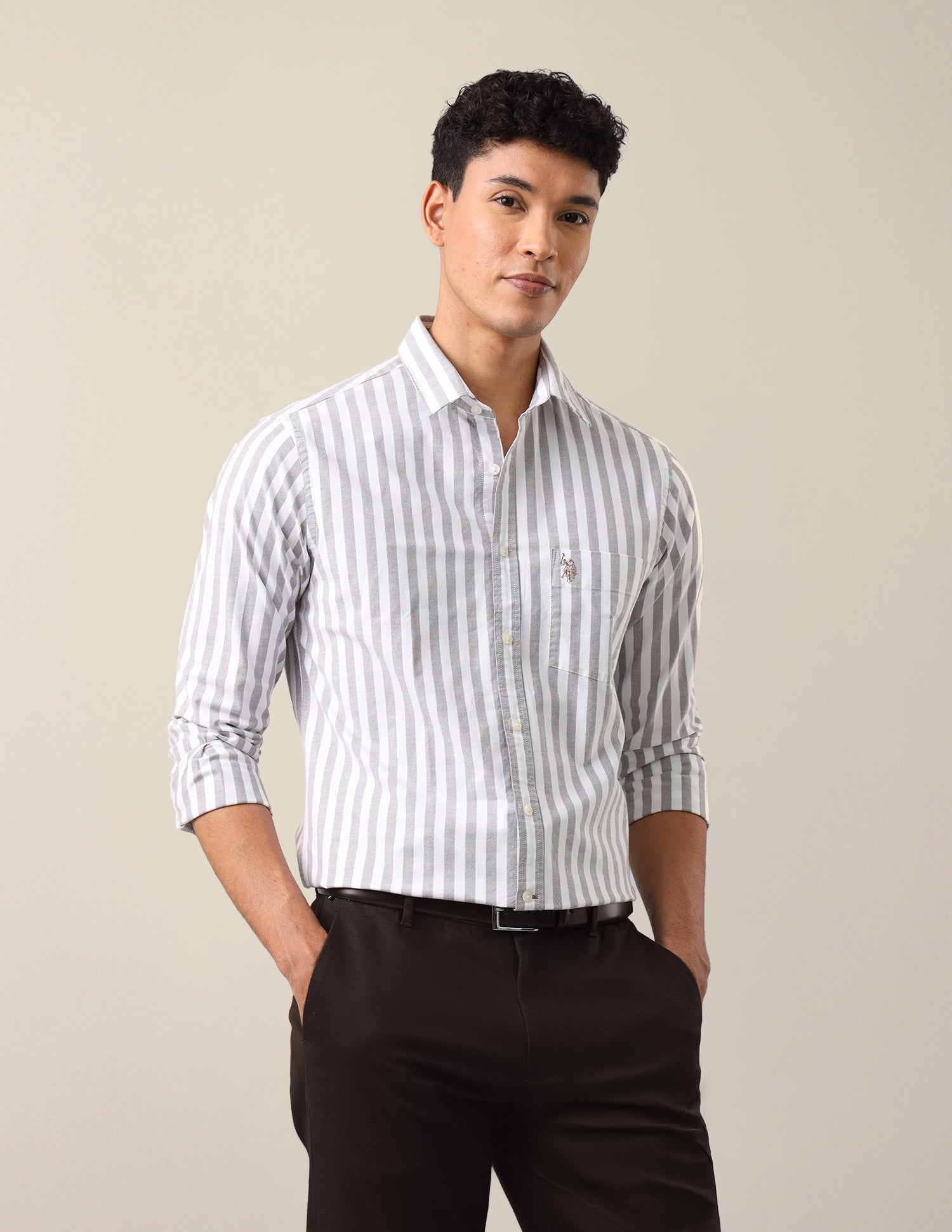 Tailored Fit Vertical Striped Shirt Grey - U.S. Polo Assn. India | Large