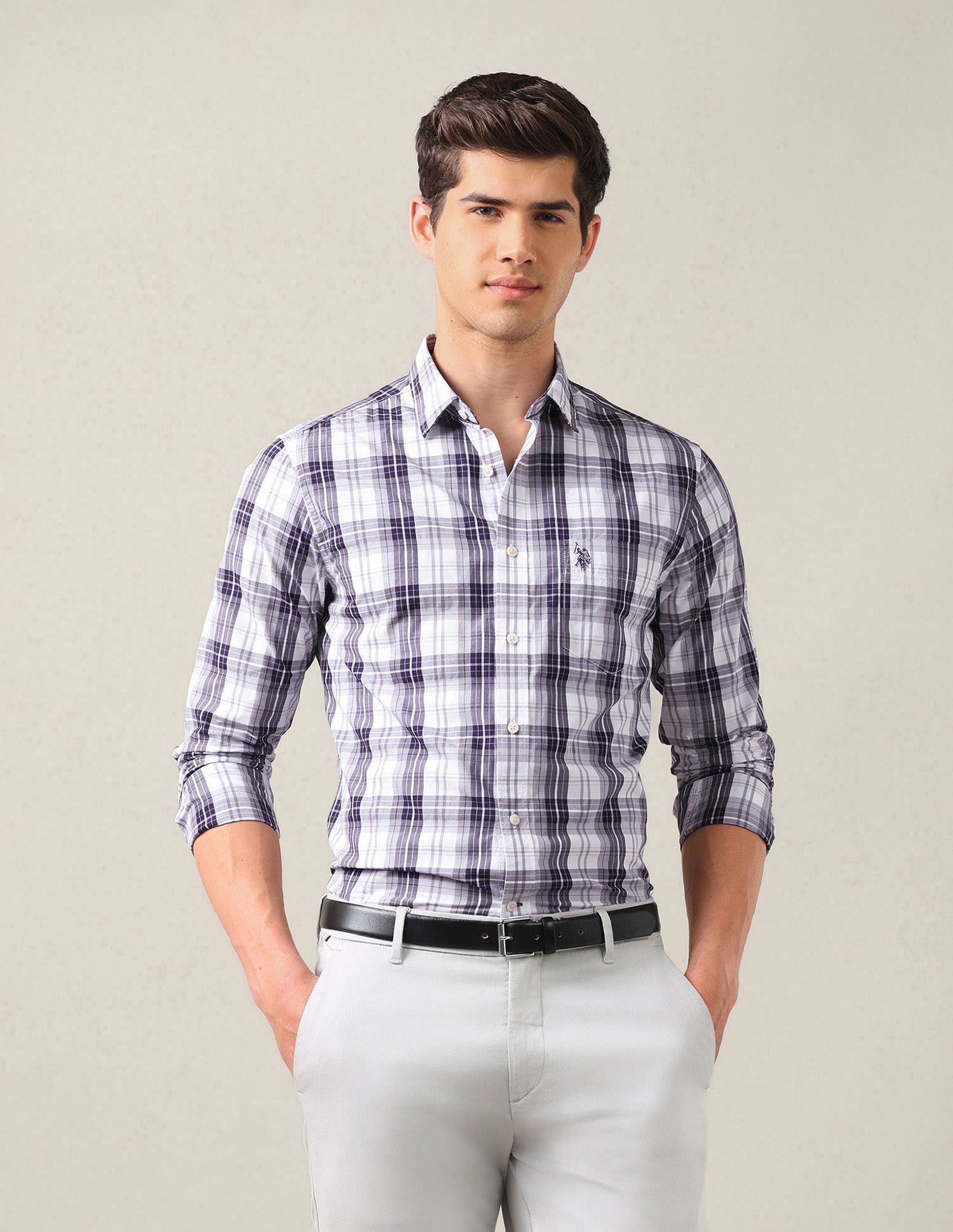 Plaid Tailored Fit Shirt Purple - U.S. Polo Assn. India | Large