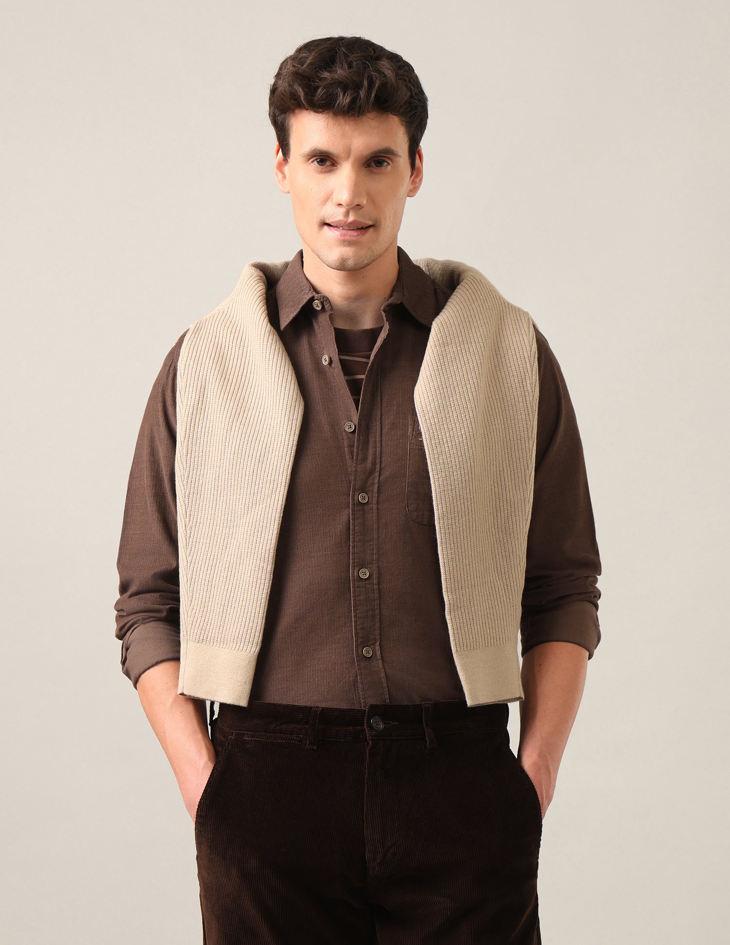Solid Corduroy Shirt Brown - U.S. Polo Assn. India | Large