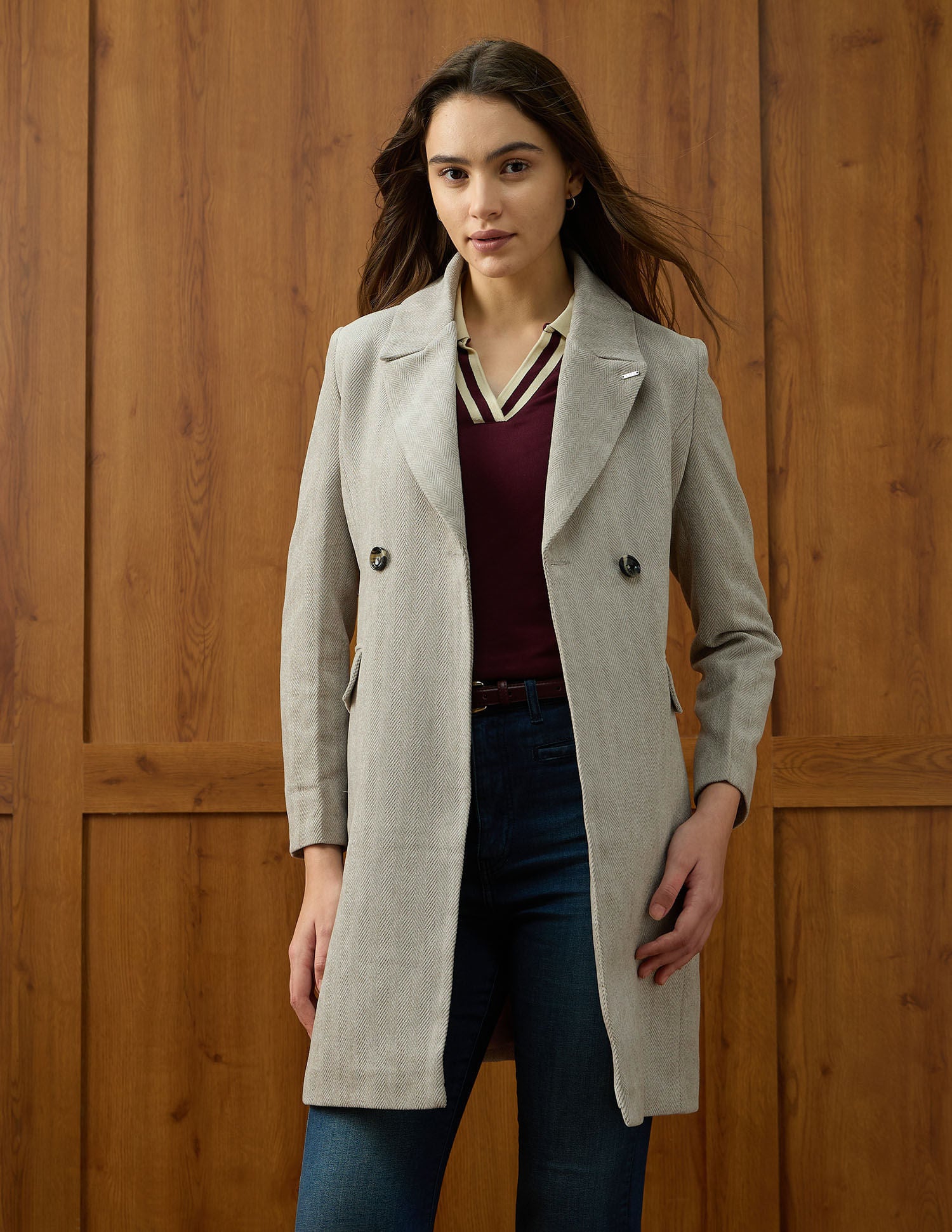 Soild Regular Fit Double Breasted Coat