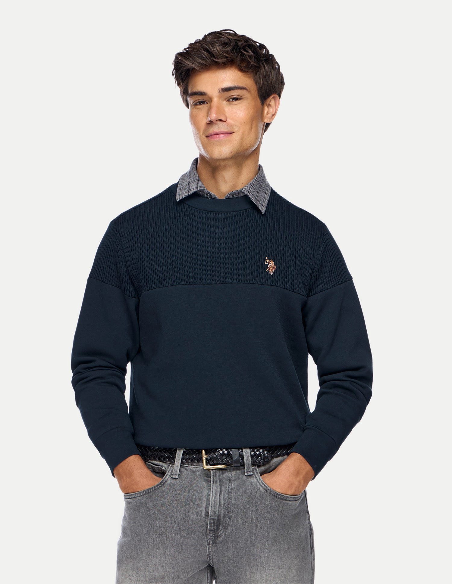 Patterned Knit Regular Fit Sweatshirt Navy - U.S. Polo Assn. India | Large