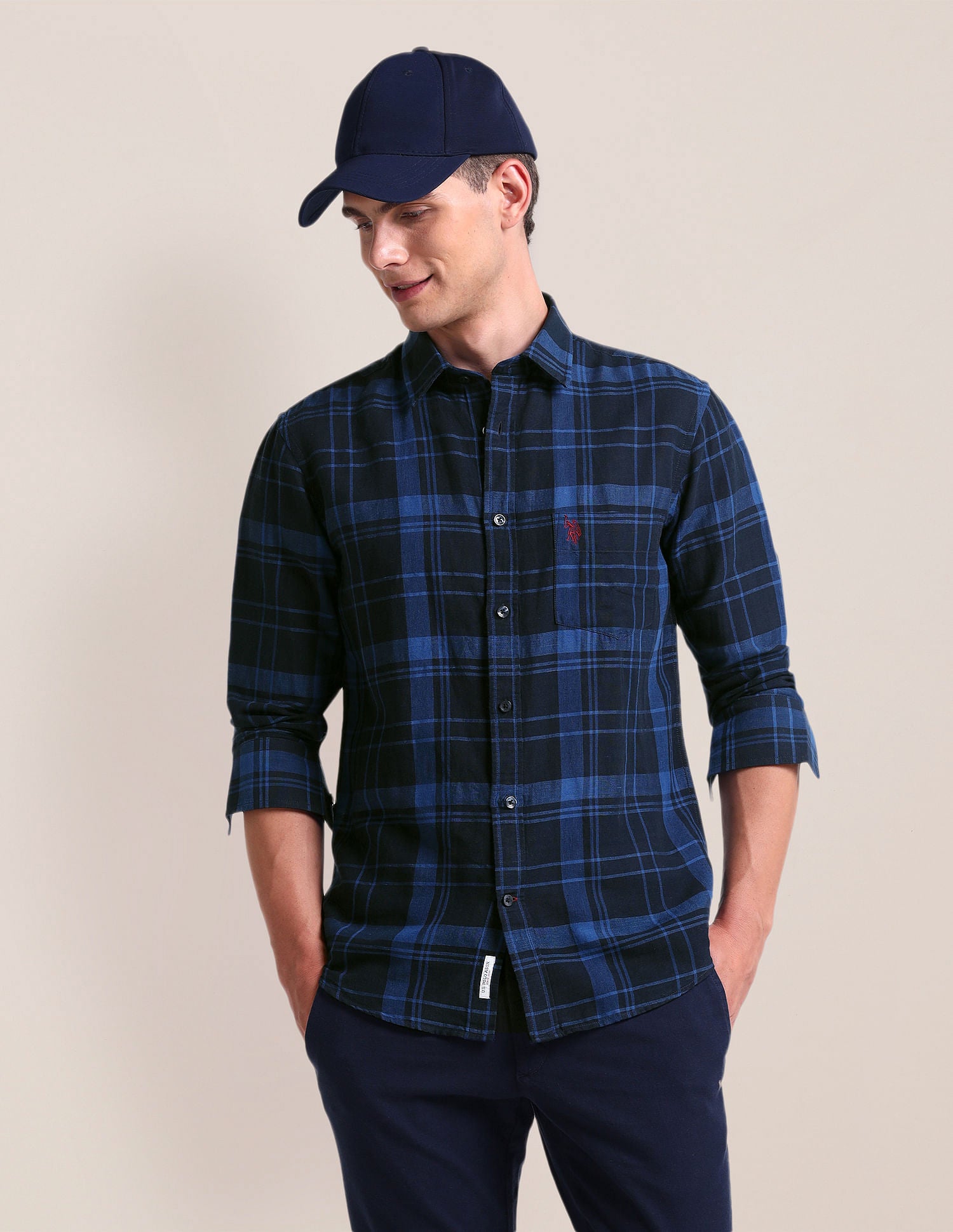 Tartan Check Linen Blend Shirt Navy - U.S. Polo Assn. India | Large