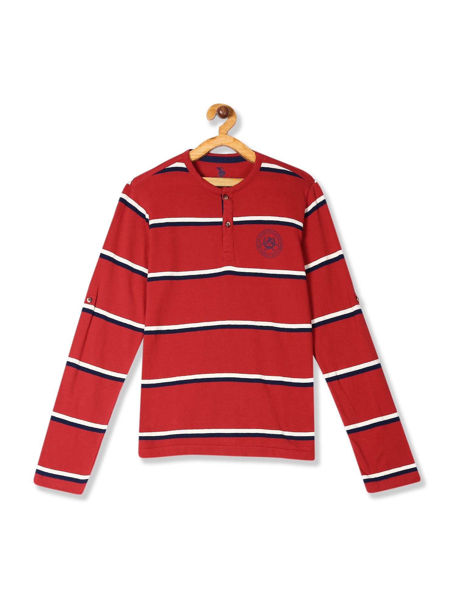 Striped Long Sleeve Henley T-Shirt