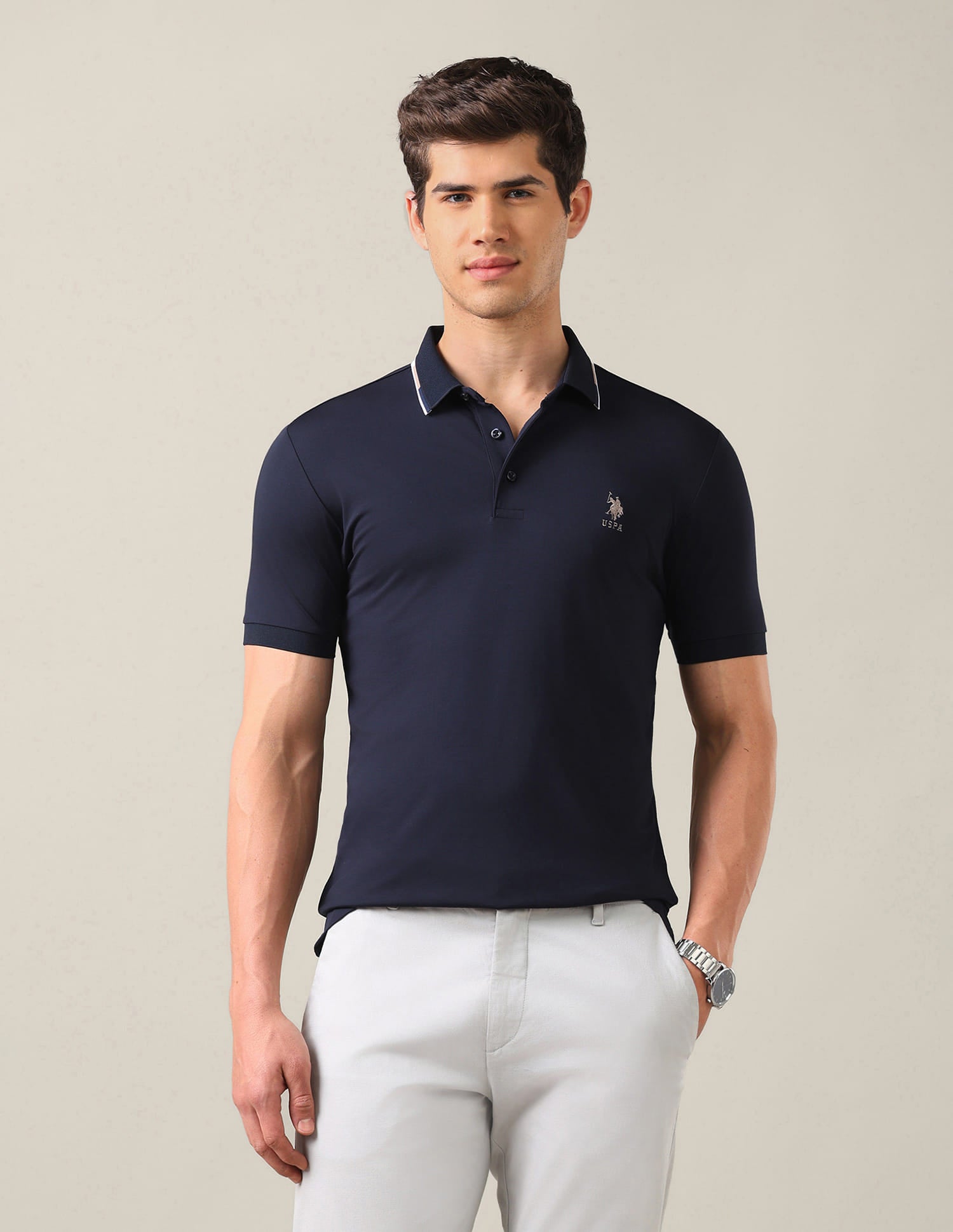 Solid Slim Fit Polo Shirt Blue - U.S. Polo Assn. India | Large