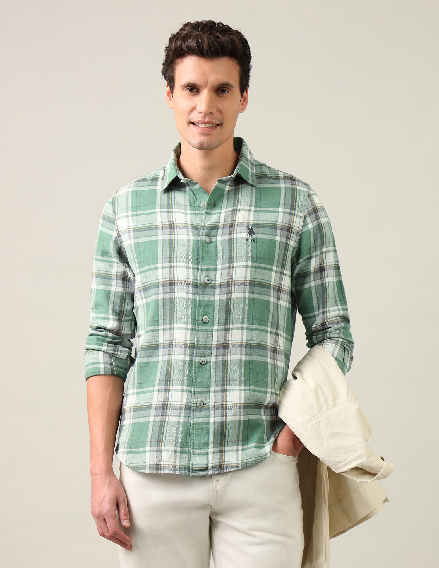 Tartan Checked Twill Shirt Green - U.S. Polo Assn. India | Large