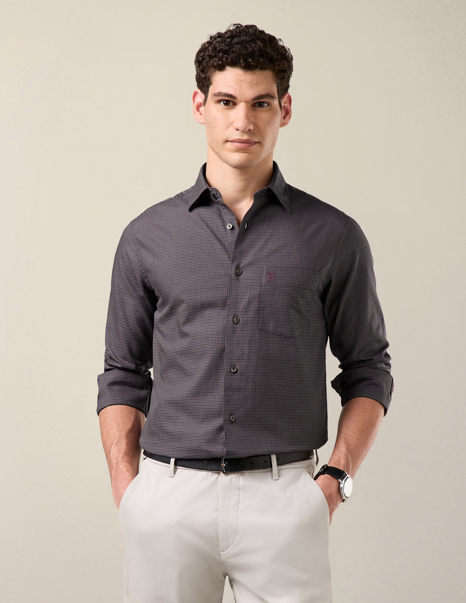 Micro Checked Twill Shirt Maroon - U.S. Polo Assn. India | Large