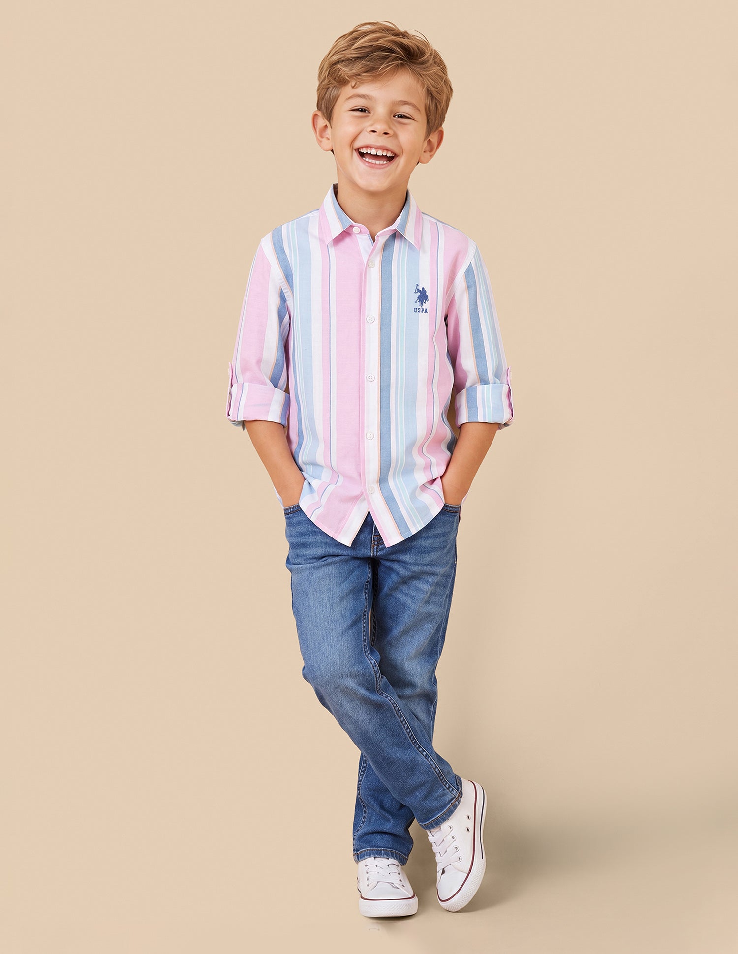 Vertical Striped Regular Fit Shirt Pink - U.S. Polo Assn. India | Large