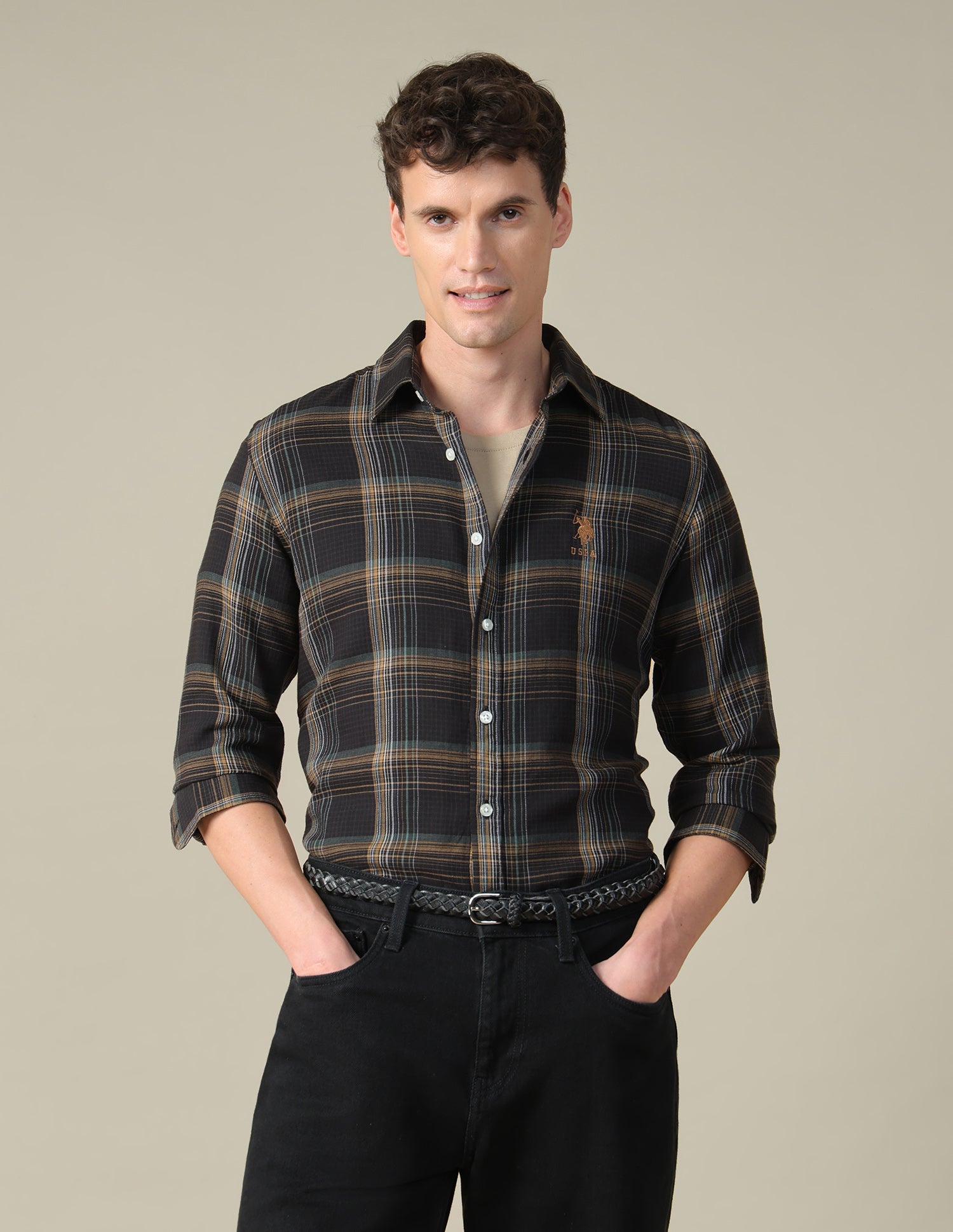 Tartan Checked Twill Shirt Black - U.S. Polo Assn. India | Large