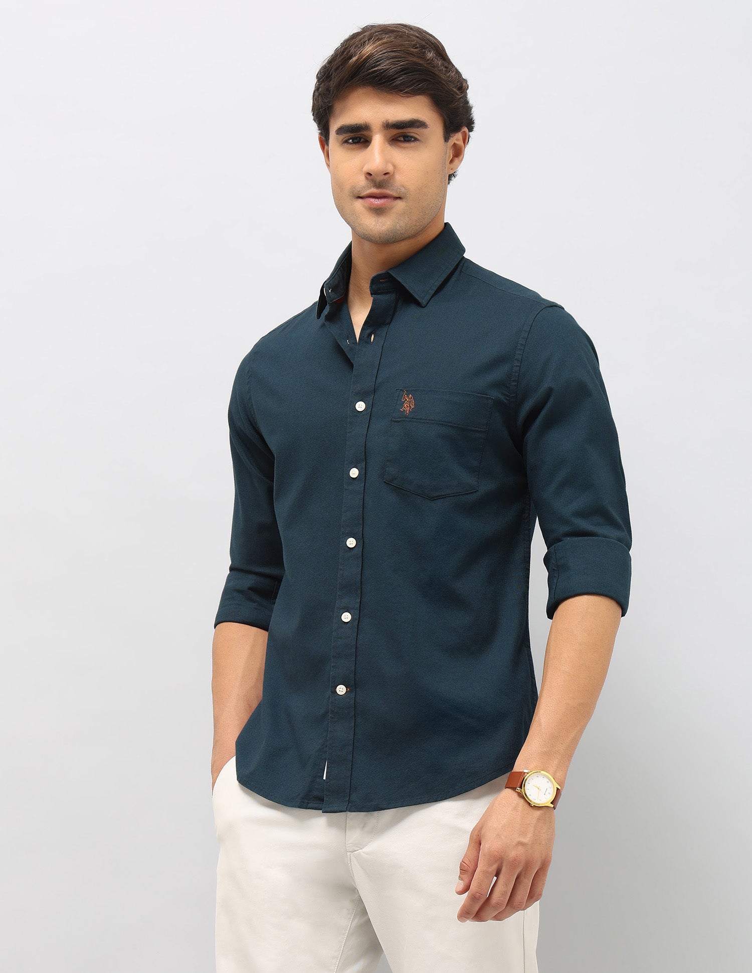 Tailored Fit Oxford Shirt Teal - U.S. Polo Assn. India | Large