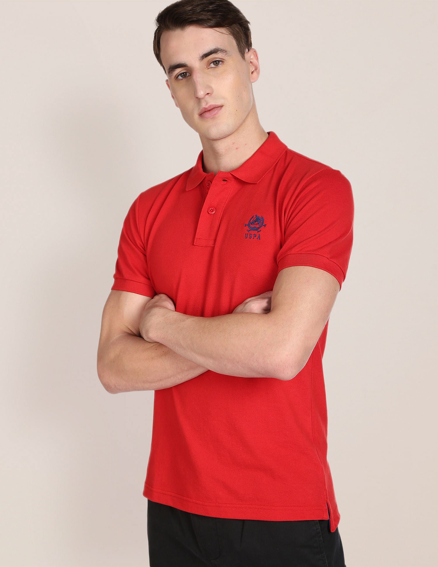 Solid Pique Knit Polo Shirt Red - U.S. Polo Assn. India | Large