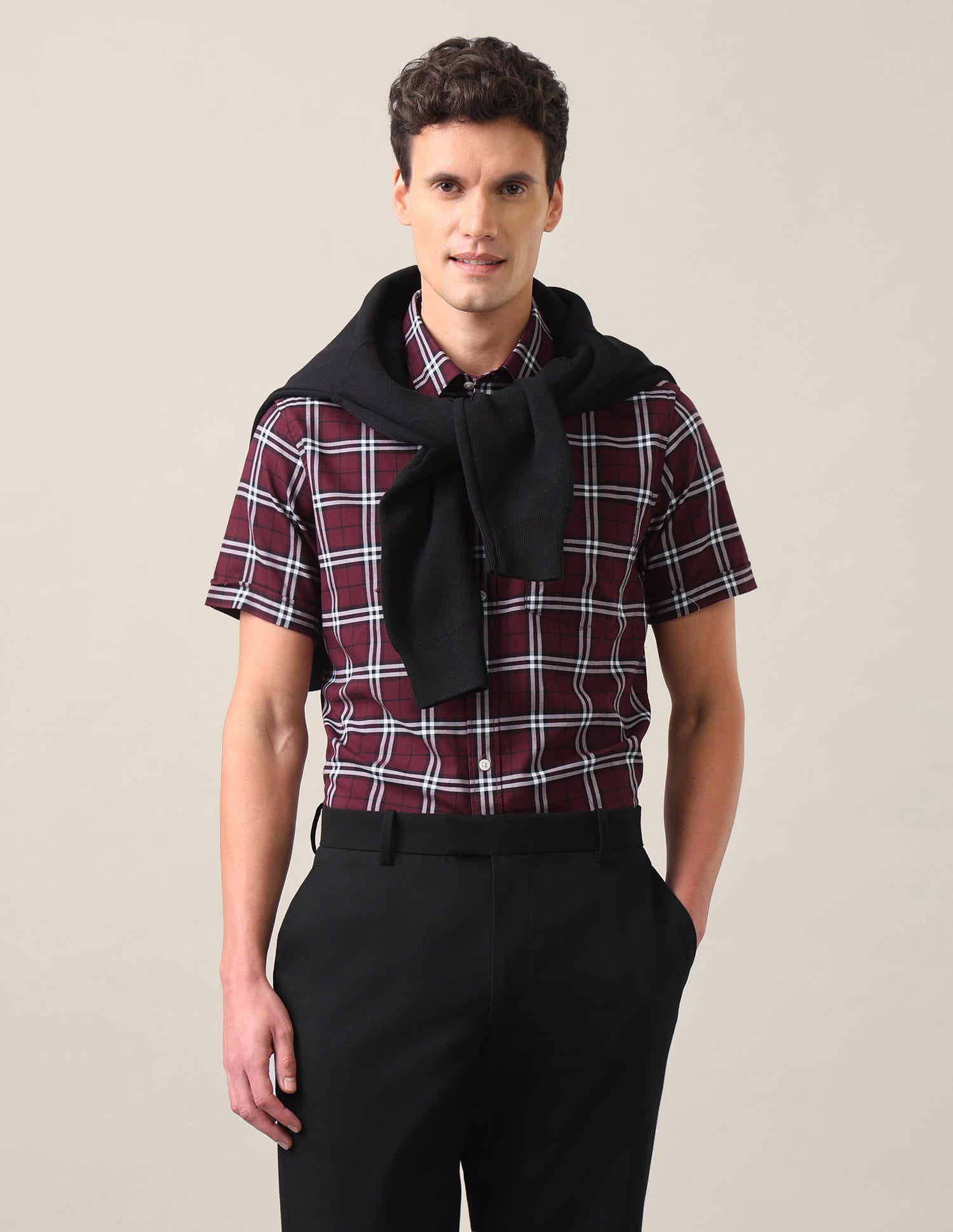 Plaid Checked Tailored Fit Shirt Maroon - U.S. Polo Assn. India | Large