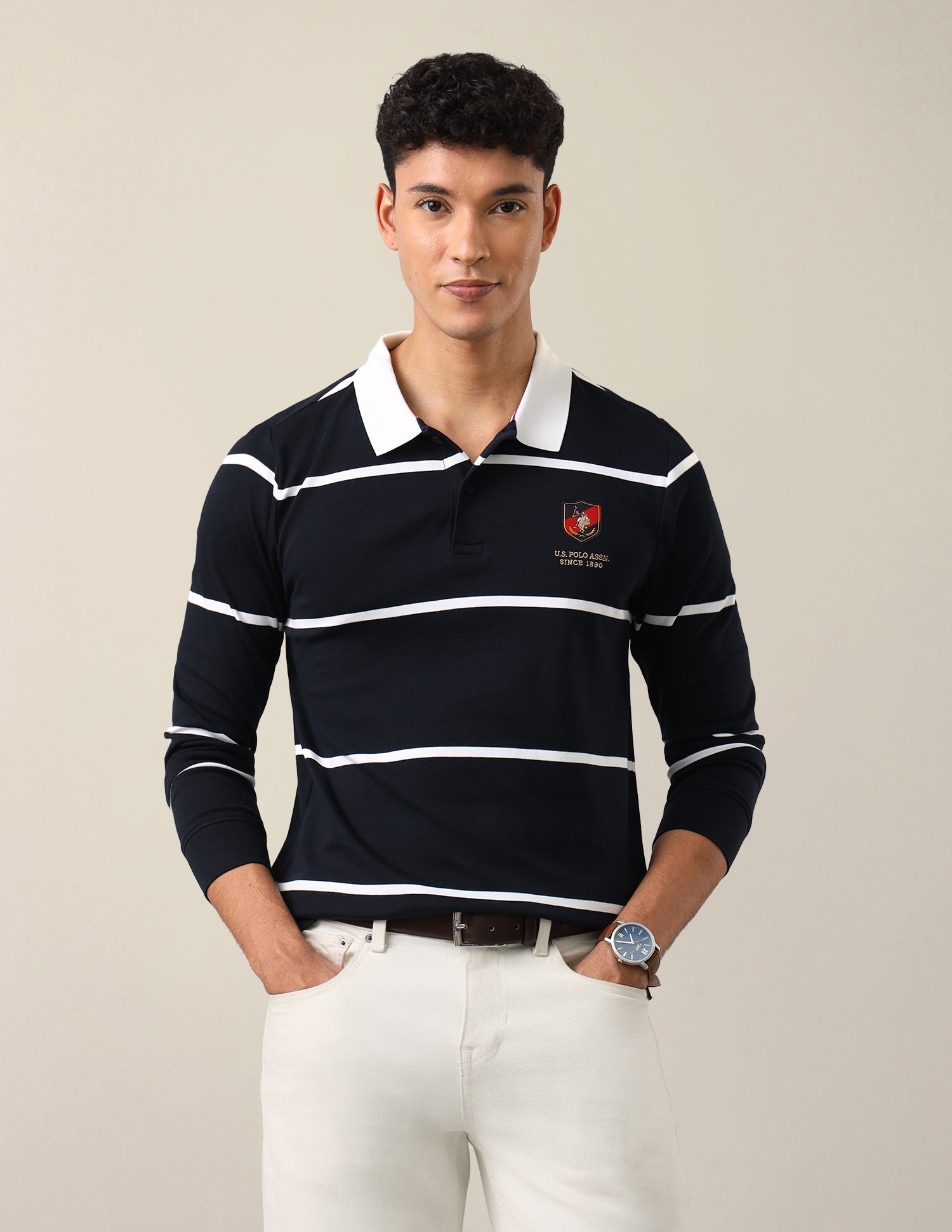Horizontal Striped Slim Fit Polo Shirt Navy - U.S. Polo Assn. India | Large