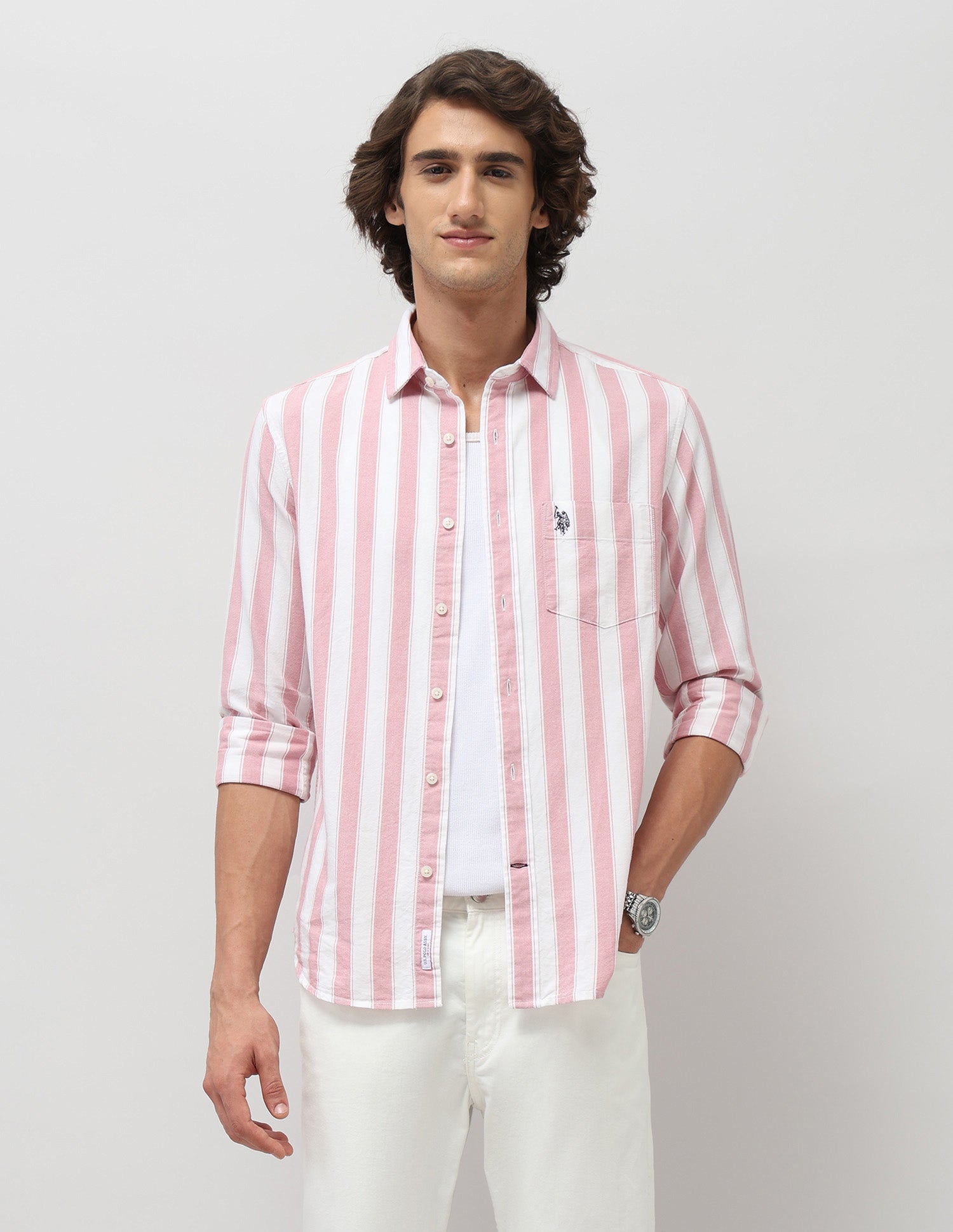 Vertical Striped Tailored Fit Shirt Orange - U.S. Polo Assn. India | Large