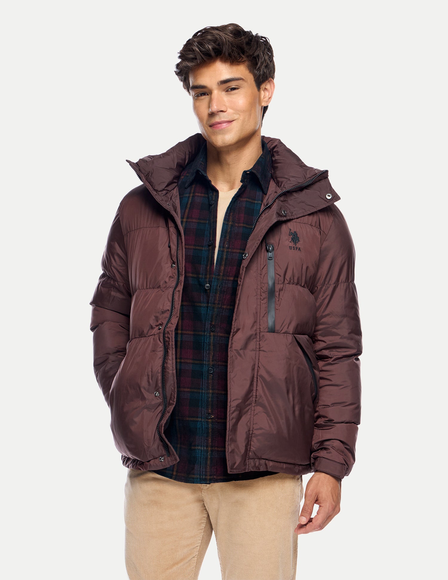 Solid Regular Fit Puffer Jacket Brown - U.S. Polo Assn. India | Large