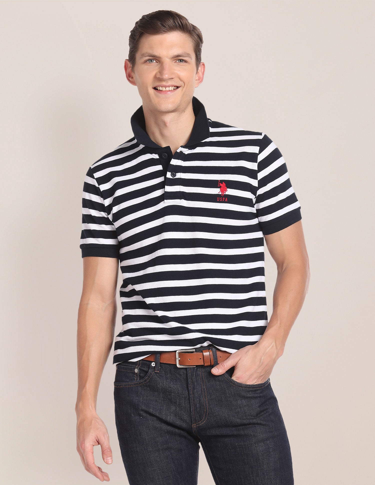 Horizontal Stripe Cotton Polo Shirt