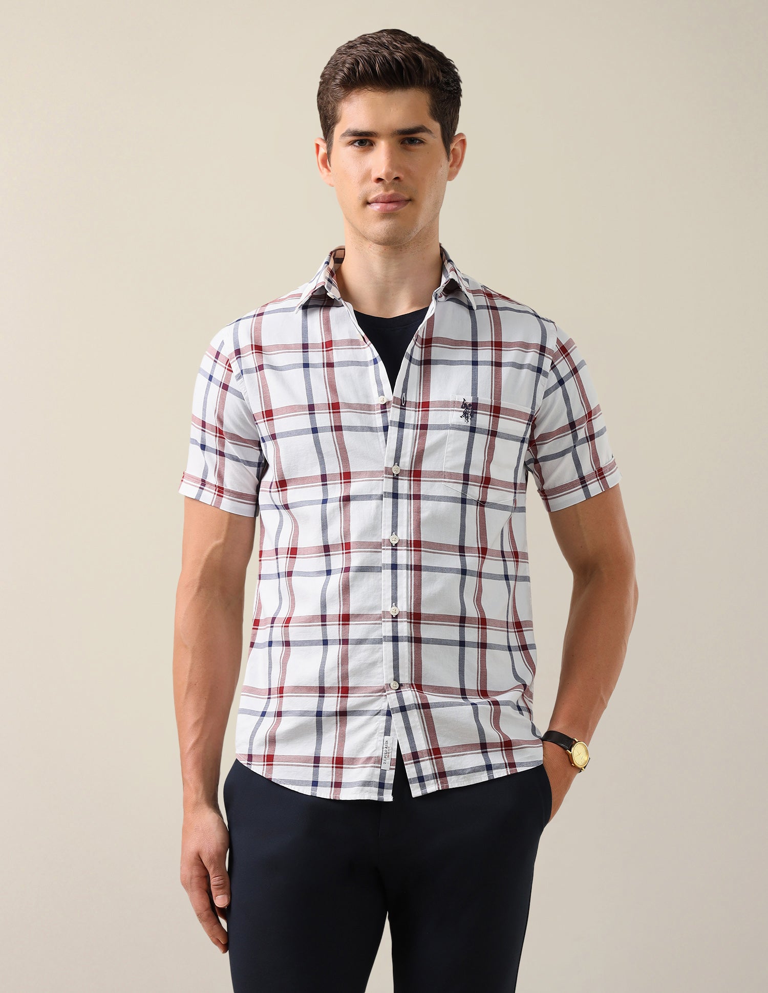 Grid Tattersall Checked Tailored Fit Shirt Red - U.S. Polo Assn. India | Large