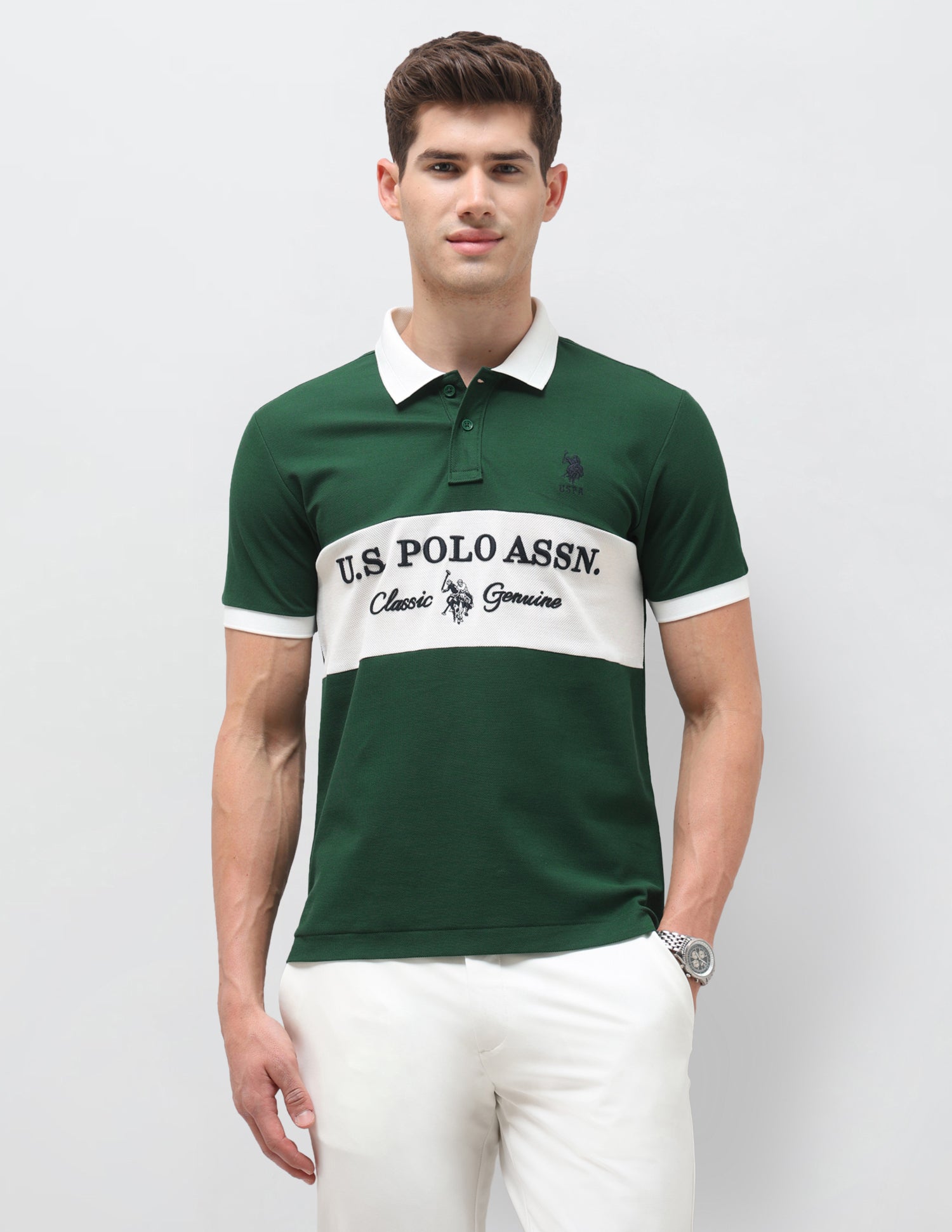 Colourblocked Brand Embroidered Slim Fit Polo Shirt