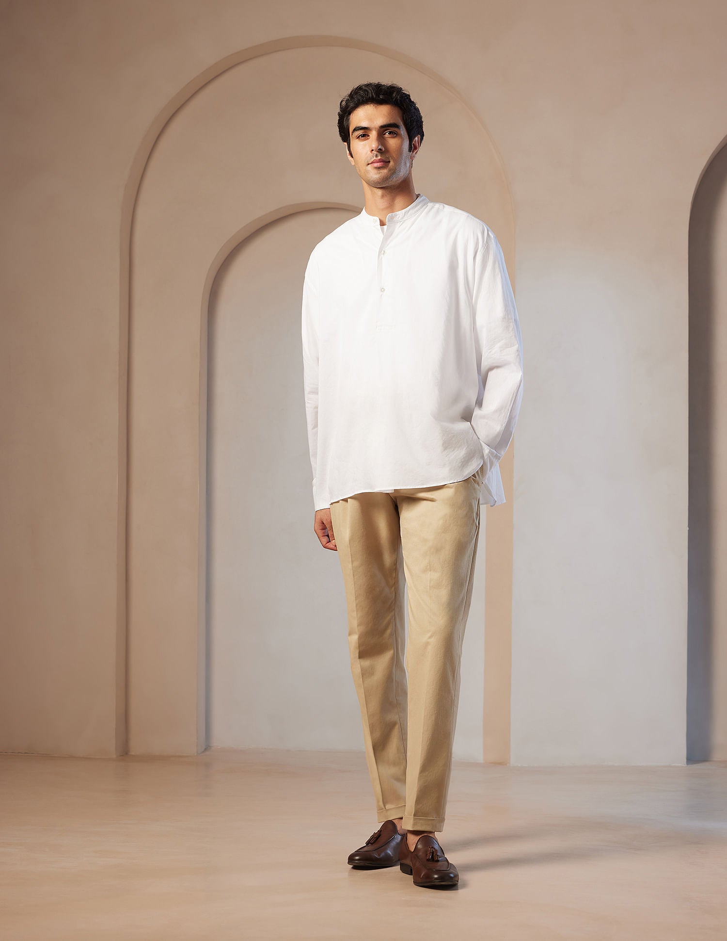 Pacho X Tailored Fit Mandarin Collar Shirt White - U.S. POLO ASSN. | Large