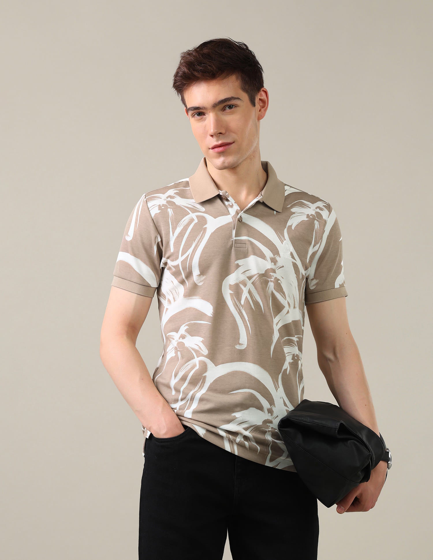 Abstract Printed Slim Fit Polo Shirt Beige - U.S. Polo Assn. India | Large