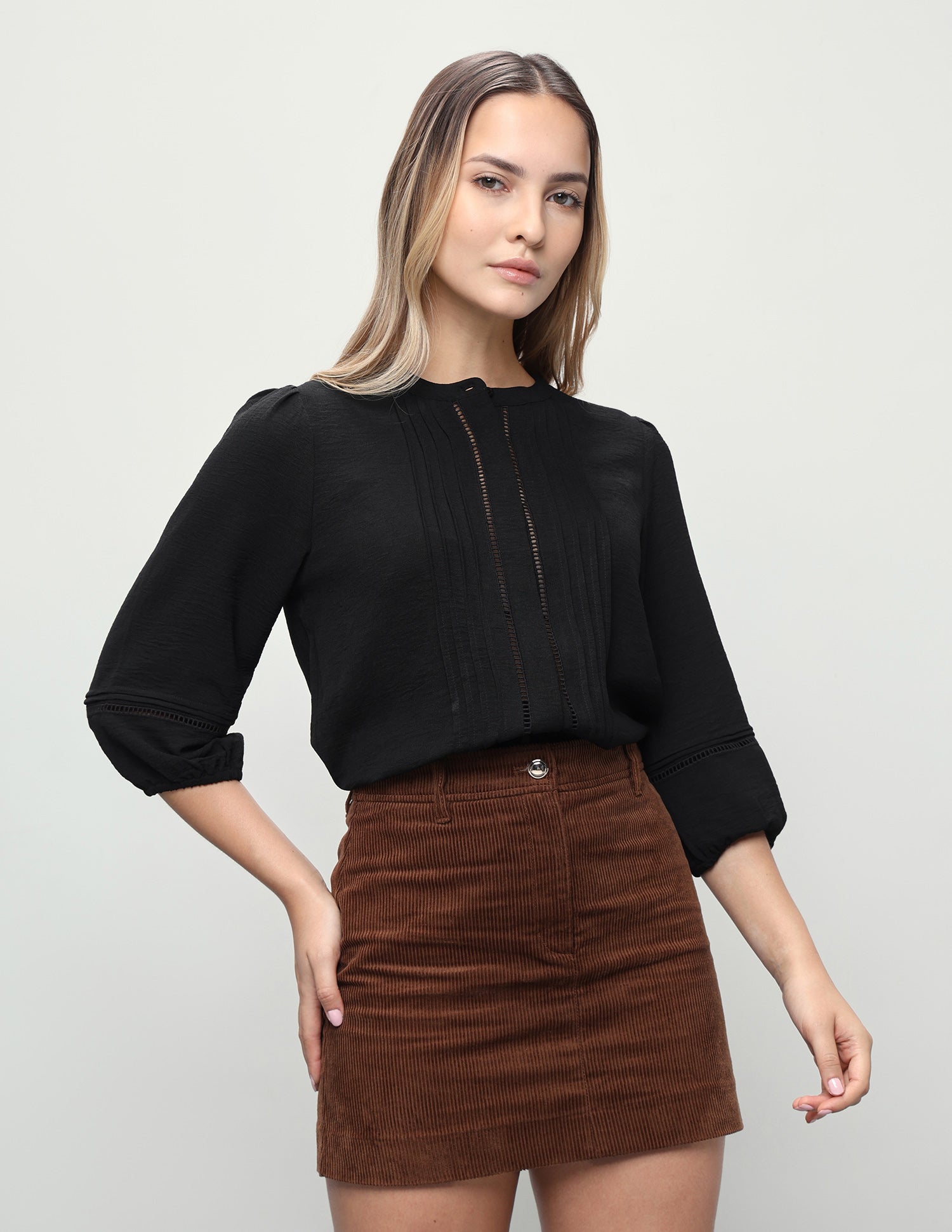 Band Collar Puff Sleeve Top Black - U.S. Polo Assn. India | Large
