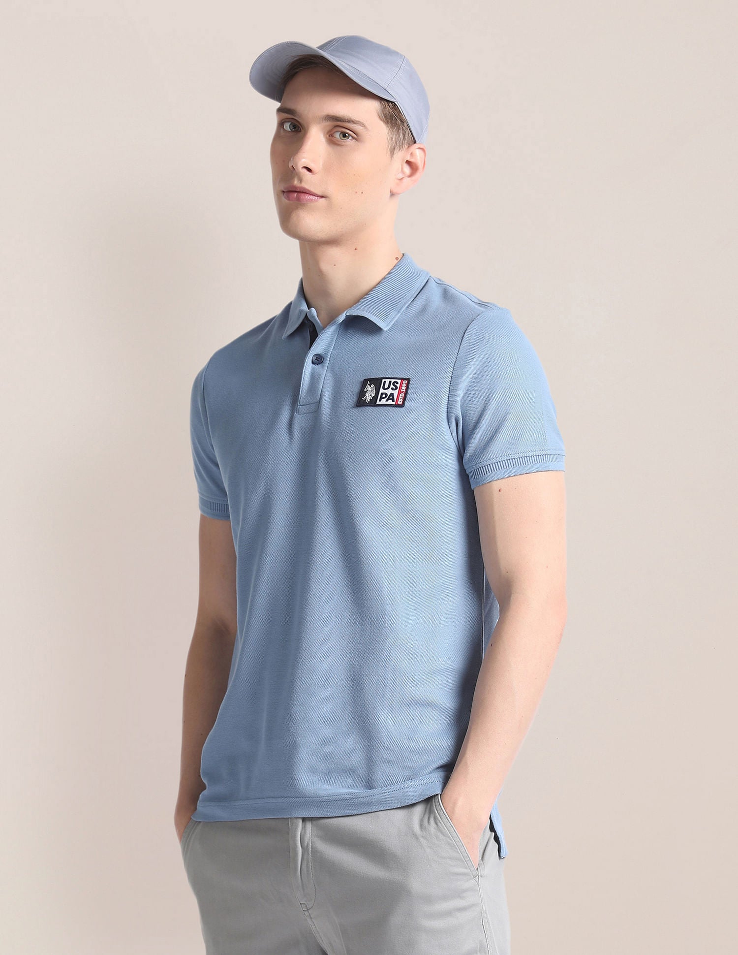 Solid Cotton Polo Shirt Blue - U.S. Polo Assn. India | Large