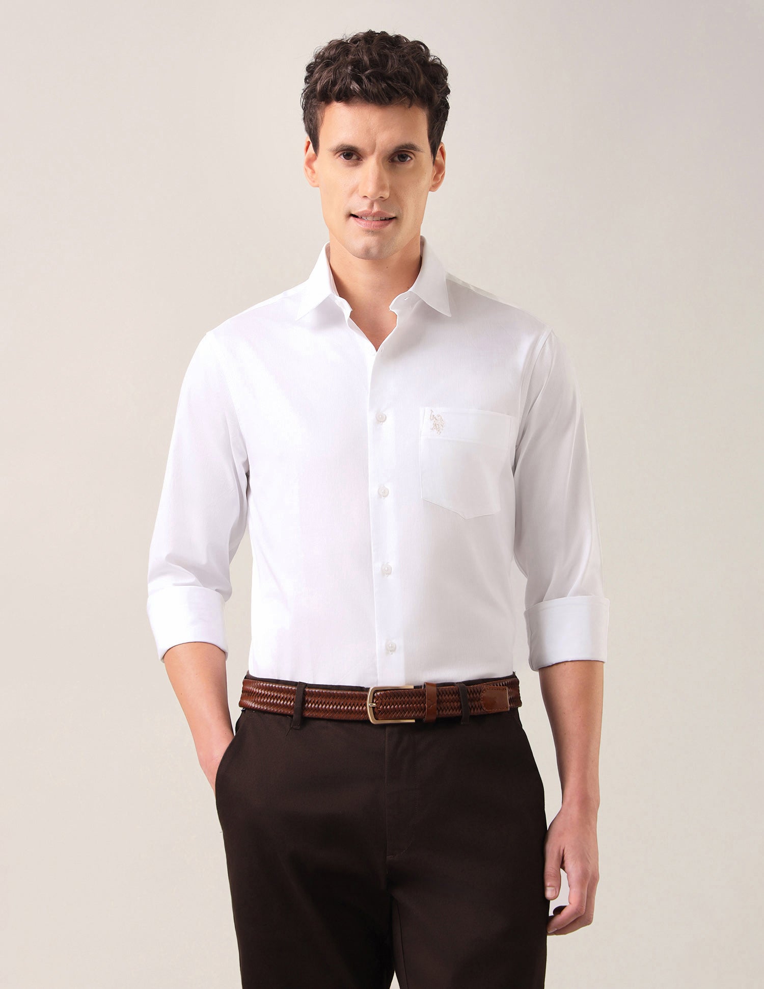 Solid Tailored Fit Shirt White - U.S. Polo Assn. India | Large