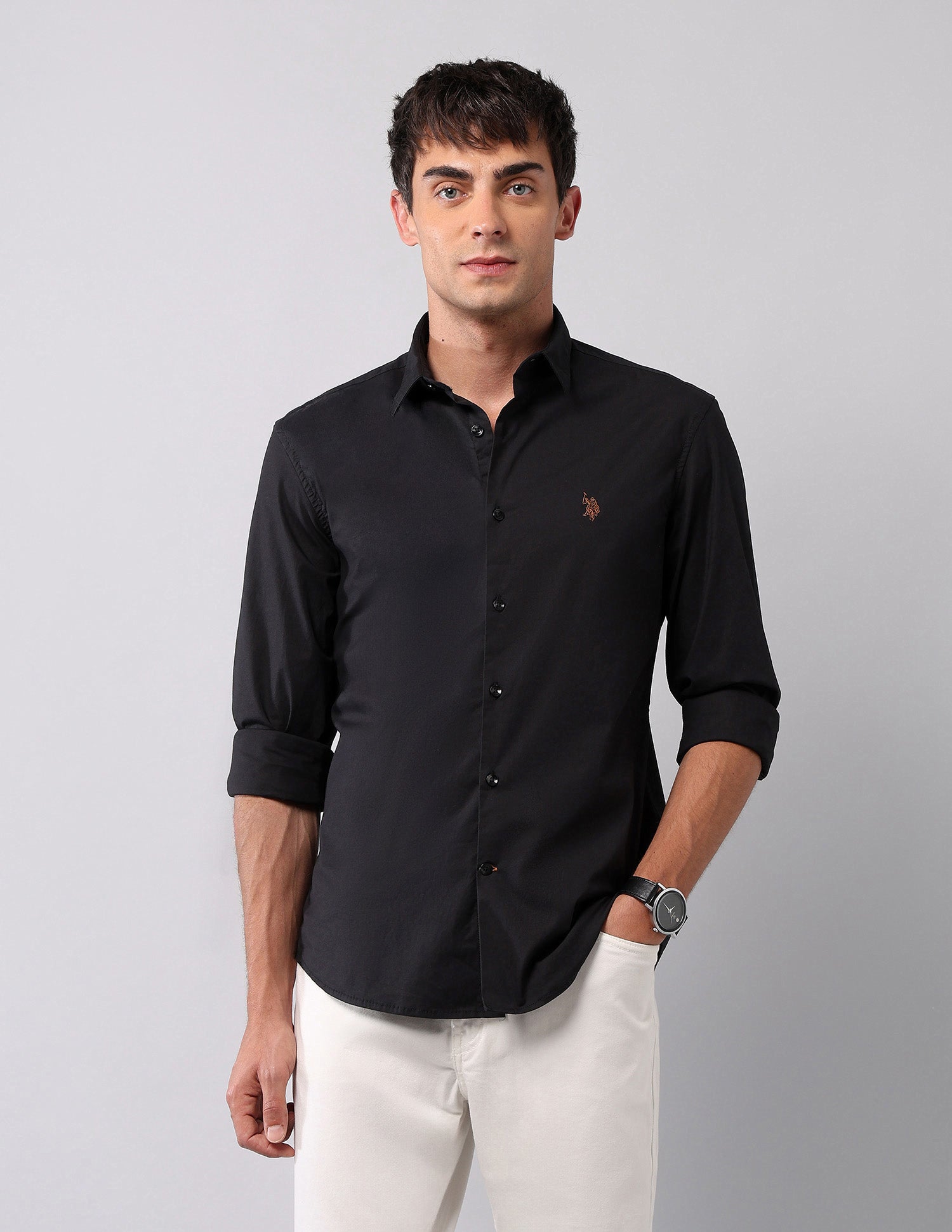 Solid Regular Fit Poplin Shirt Black - U.S. Polo Assn. India | Large