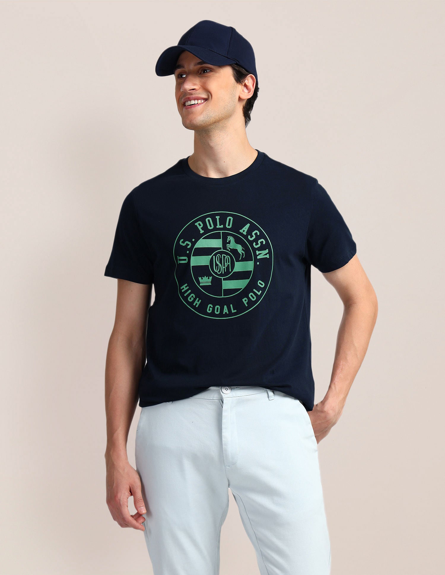 Brand Print Slim Fit T-Shirt Navy - U.S. Polo Assn. India | Large