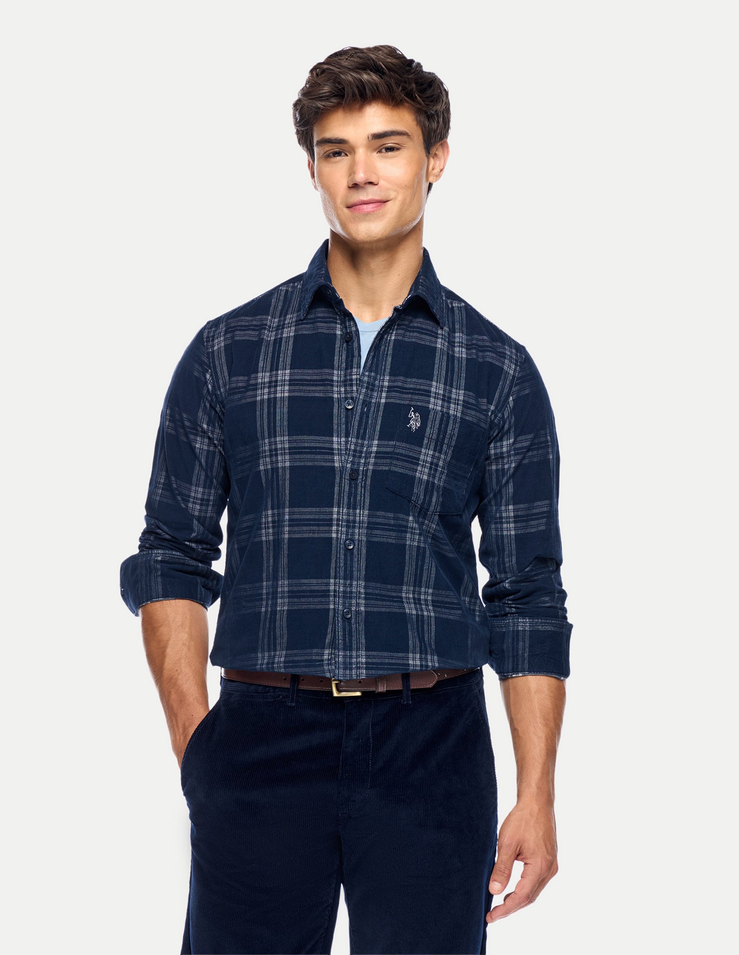 Tailored Fit Corduroy Shirt Navy - U.S. Polo Assn. India | Large