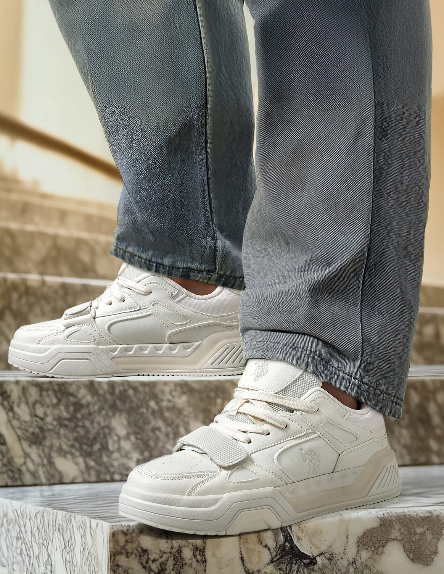 Men Low Top Mark Sneakers Cream - U.S. Polo Assn. India | Large