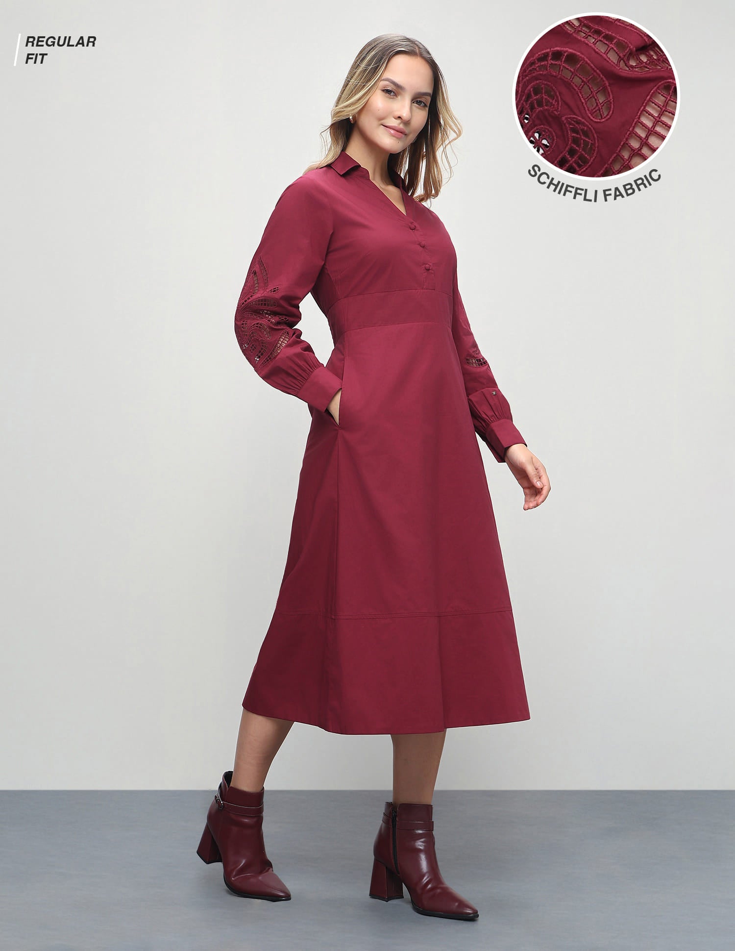 Solid Fit & Flare Dress Red - U.S. Polo Assn. India | Large