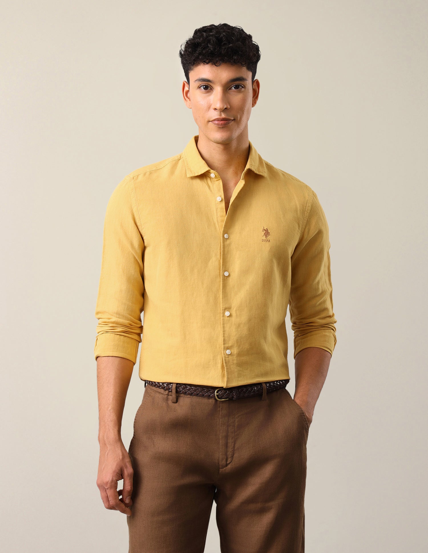 Solid Regular Fit Shirt Yellow - U.S. Polo Assn. India | Large