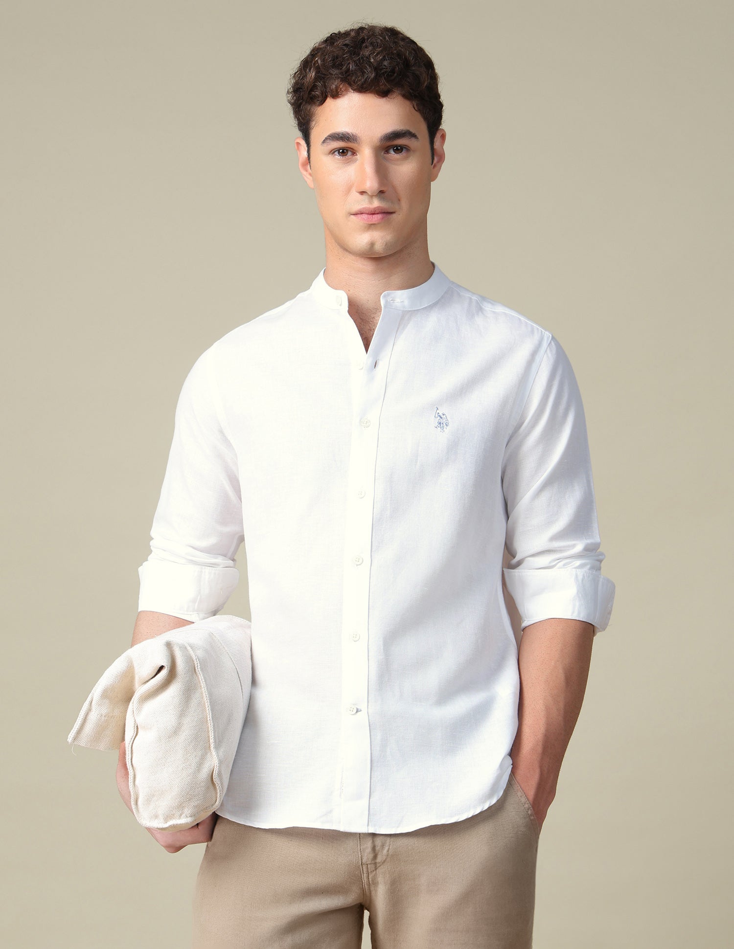 Tailored Fit Mandarin Shirt White - U.S. Polo Assn. India | Large