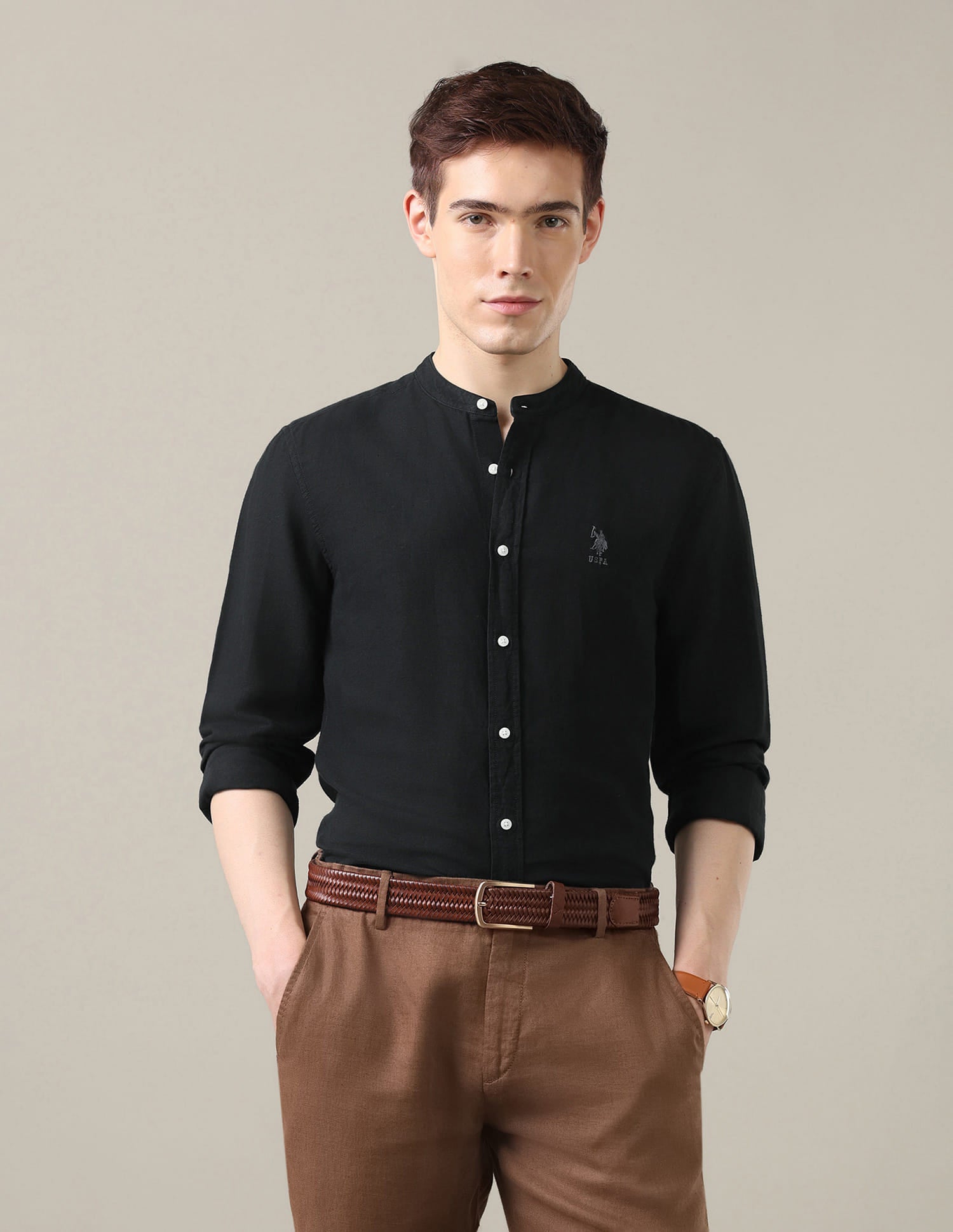Solid Regular Fit Shirt Black - U.S. Polo Assn. India | Large