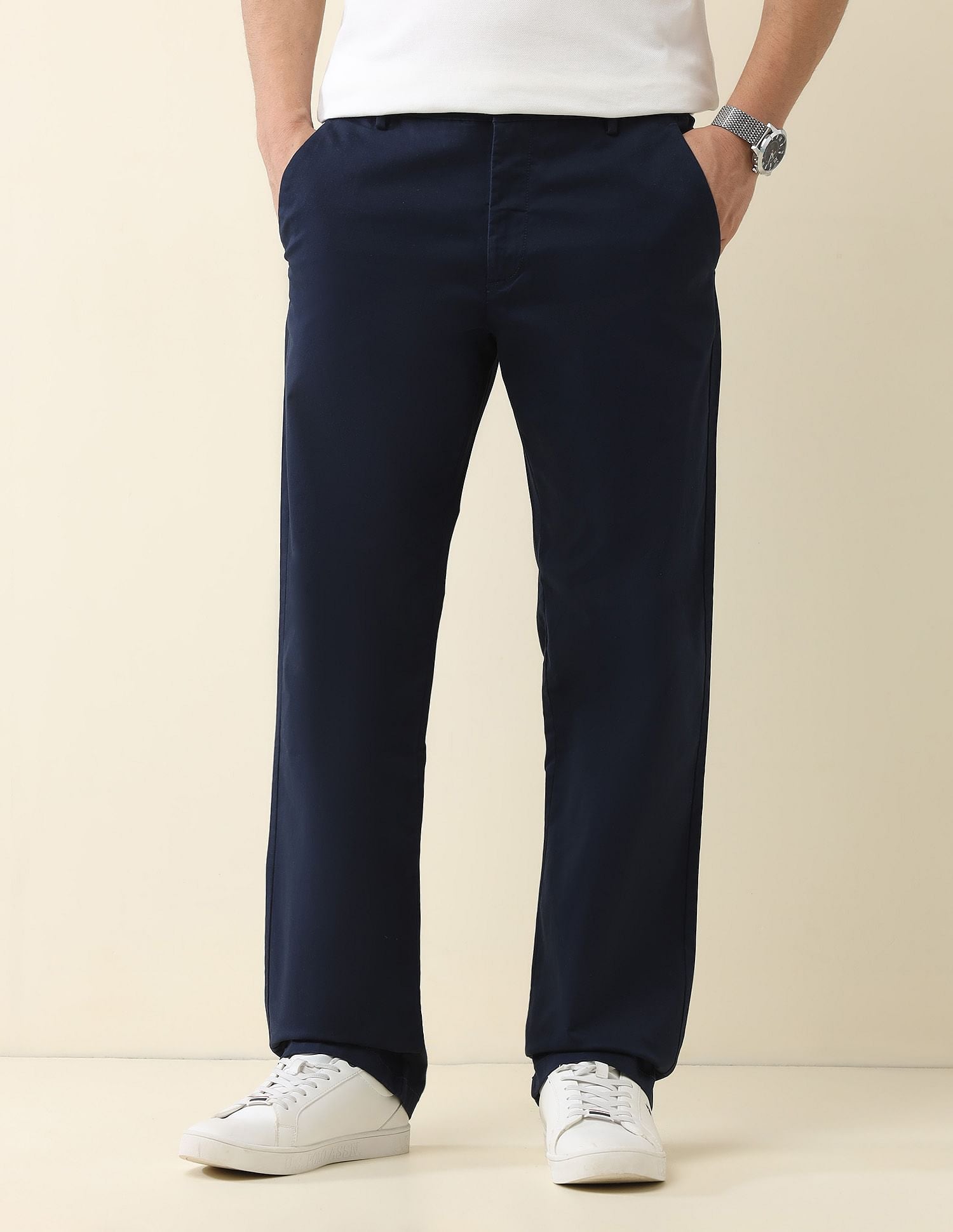 Straight Fit Solid Chinos Navy - U.S. Polo Assn. India | Large