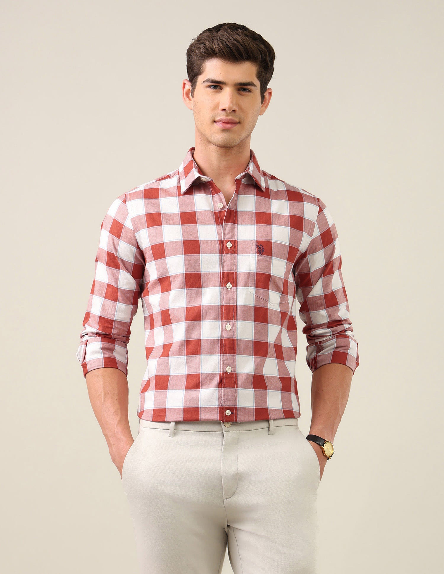Twill Grid Tattersall Checked Shirt Red - U.S. Polo Assn. India | Large