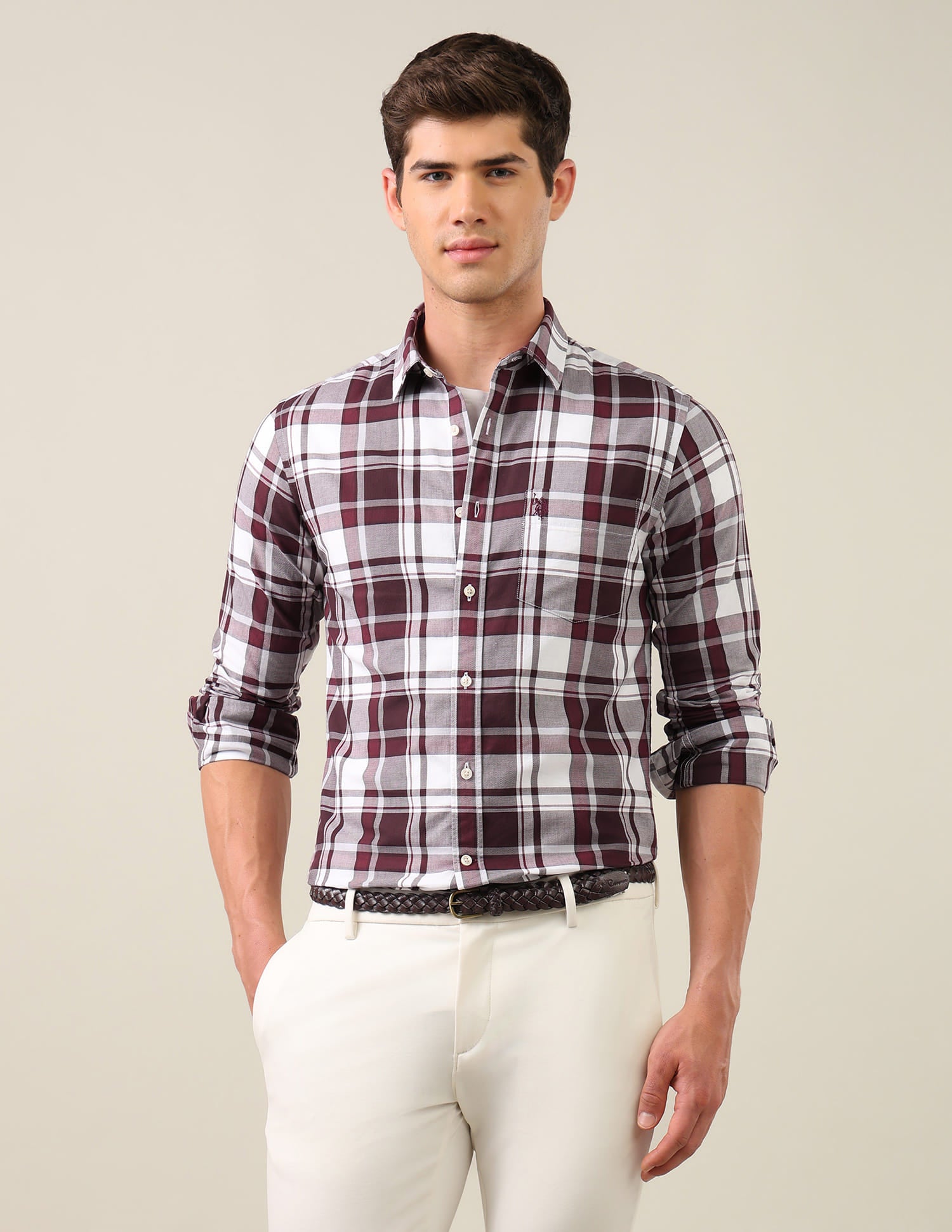 Plaid Checked Tailored Fit Shirt Red - U.S. Polo Assn. India | Large